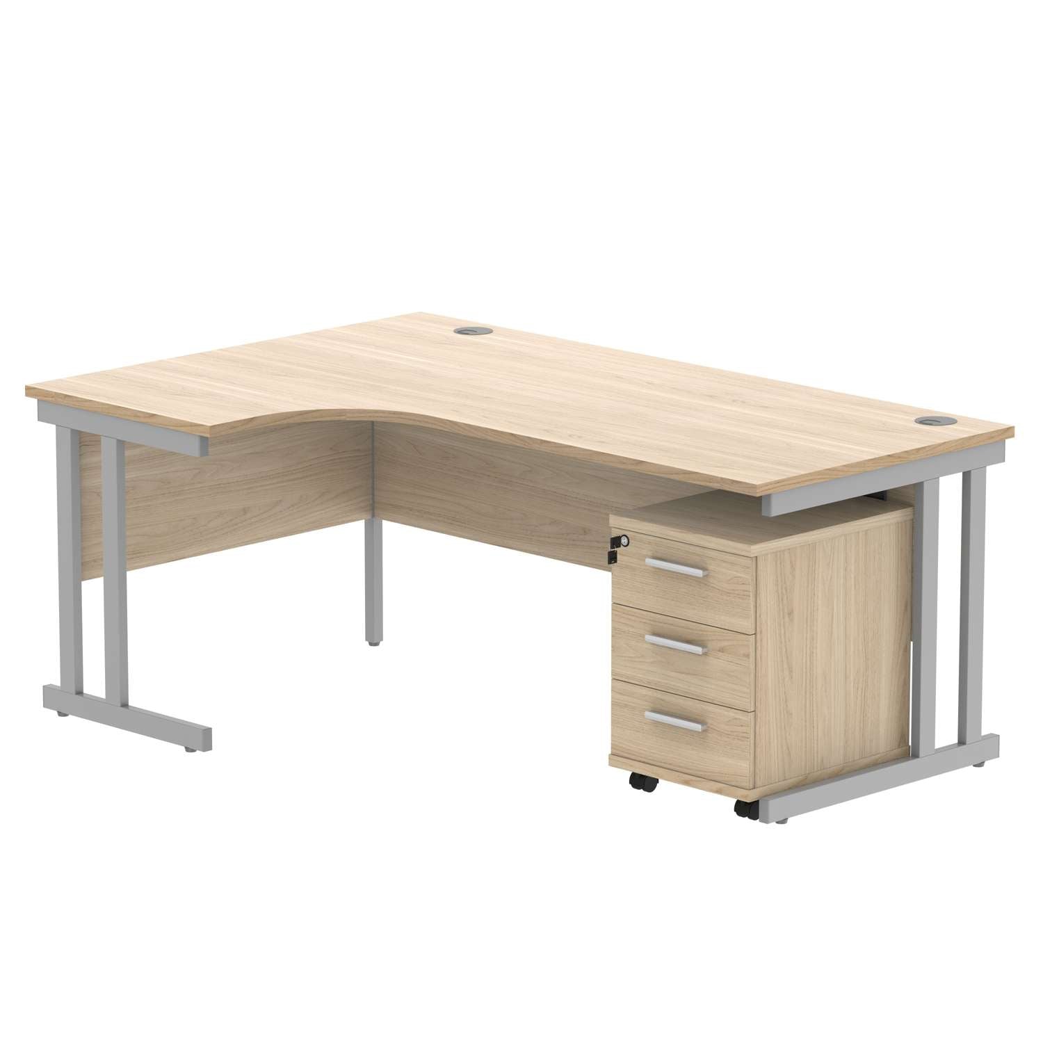 Double Upright Left Hand Radial Desk + 3 Drawer Mobile Under Desk Pedestal (FSC)