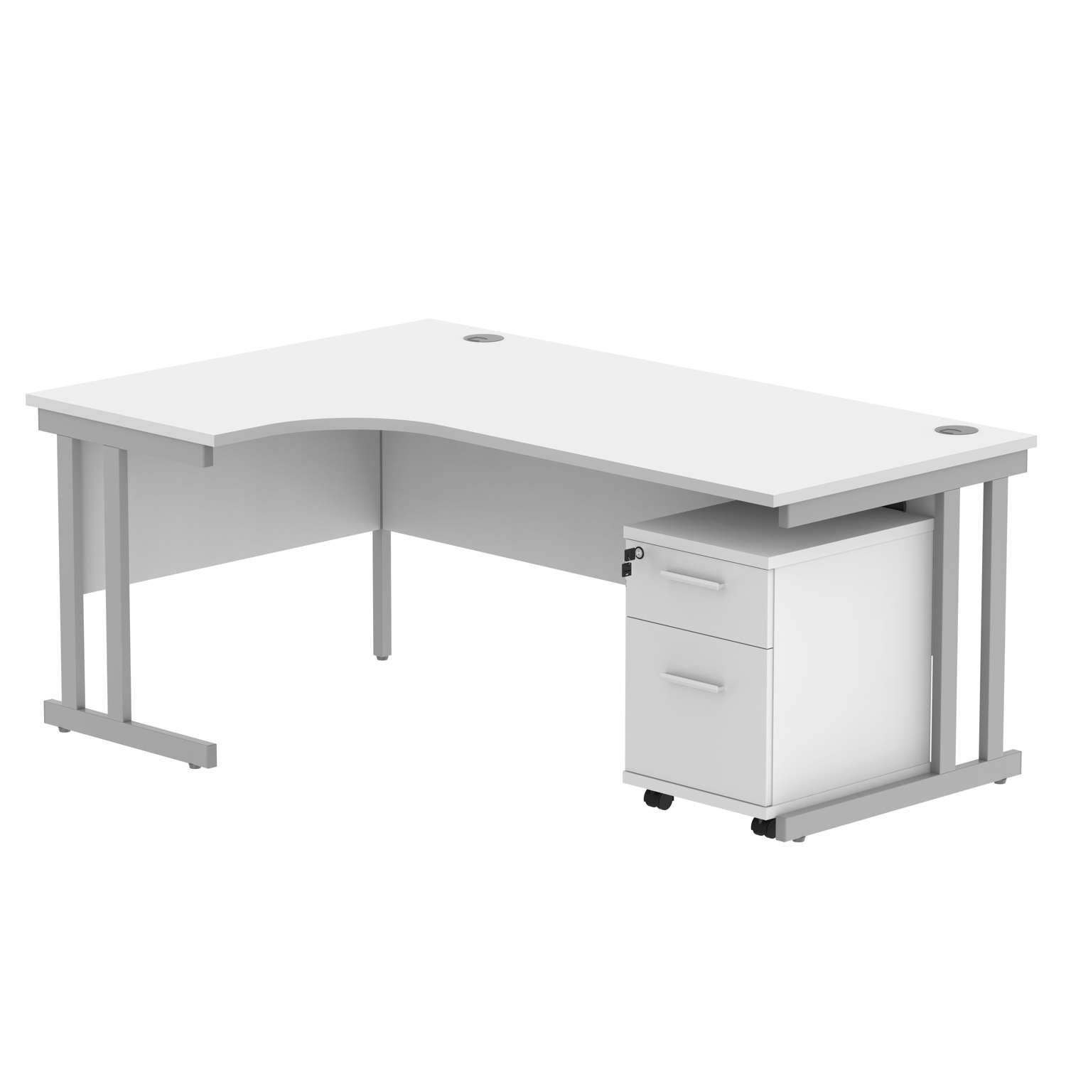 Double Upright Left Hand Radial Desk + 2 Drawer Mobile Under Desk Pedestal (FSC)