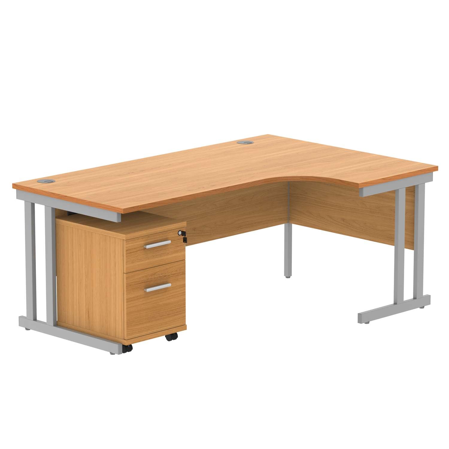 Double Upright Right Hand Radial Desk + 2 Drawer Mobile Under Desk Pedestal (FSC)