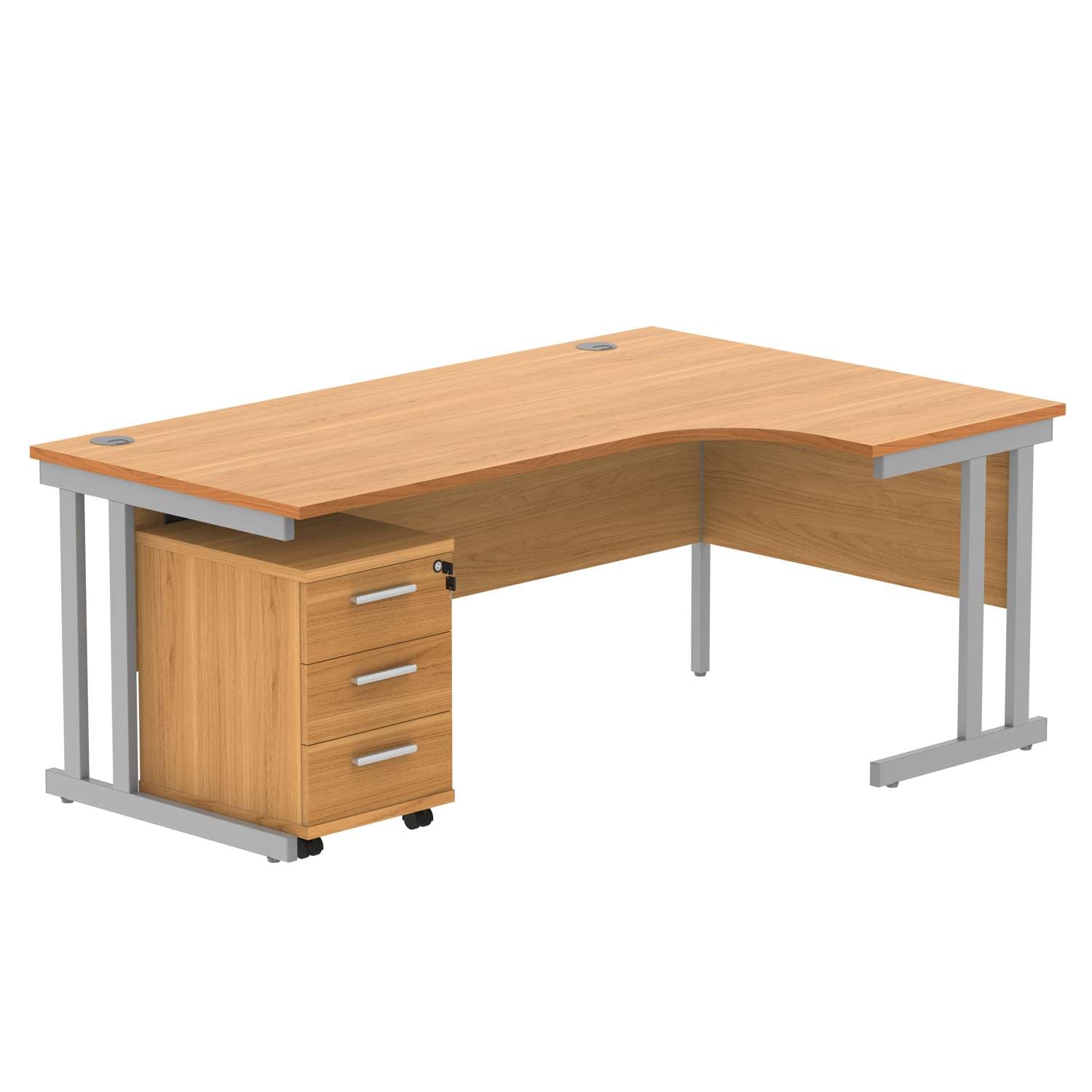 Double Upright Right Hand Radial Desk + 3 Drawer Mobile Under Desk Pedestal (FSC)