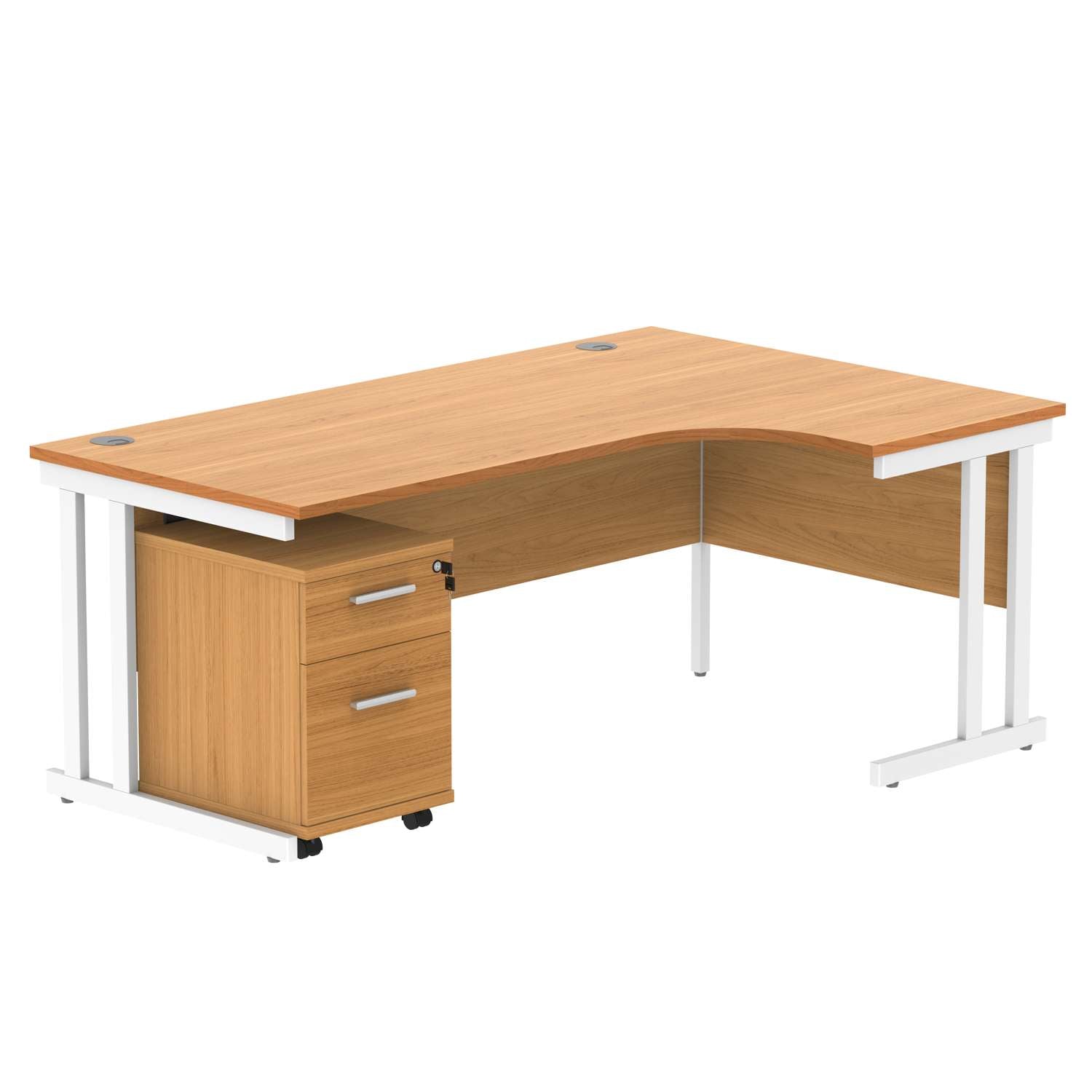 Double Upright Right Hand Radial Desk + 2 Drawer Mobile Under Desk Pedestal (FSC)