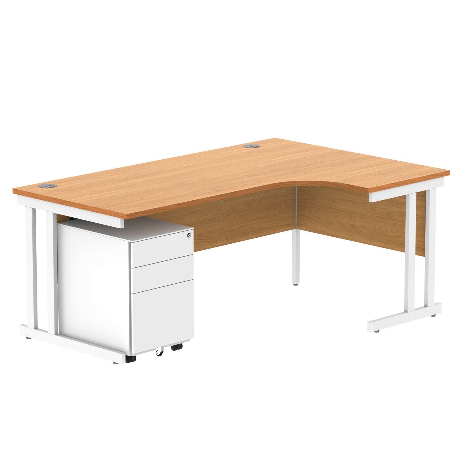 Double Upright Right Hand Radial Desk + Under Desk Steel Pedestal 3 Drawers (FSC)