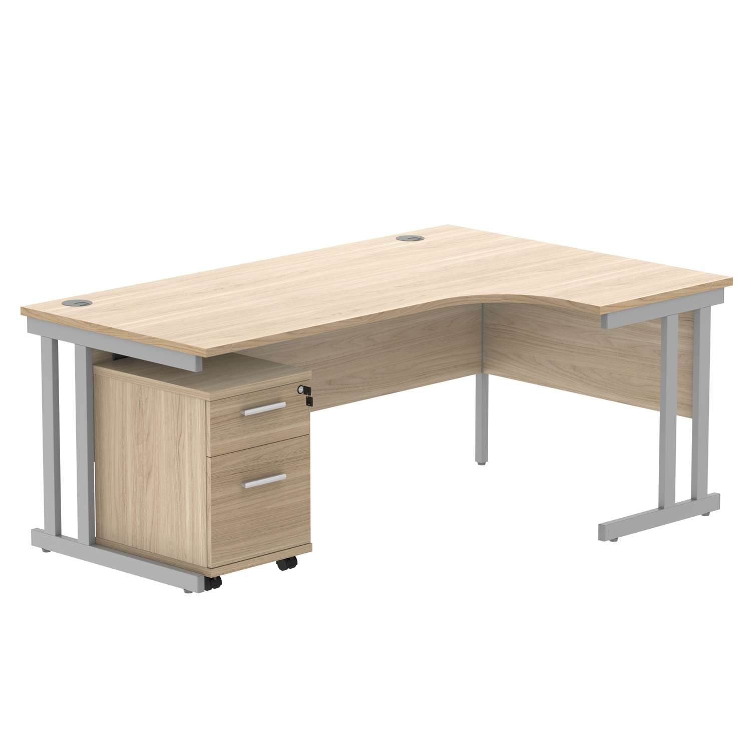 Double Upright Right Hand Radial Desk + 2 Drawer Mobile Under Desk Pedestal (FSC)