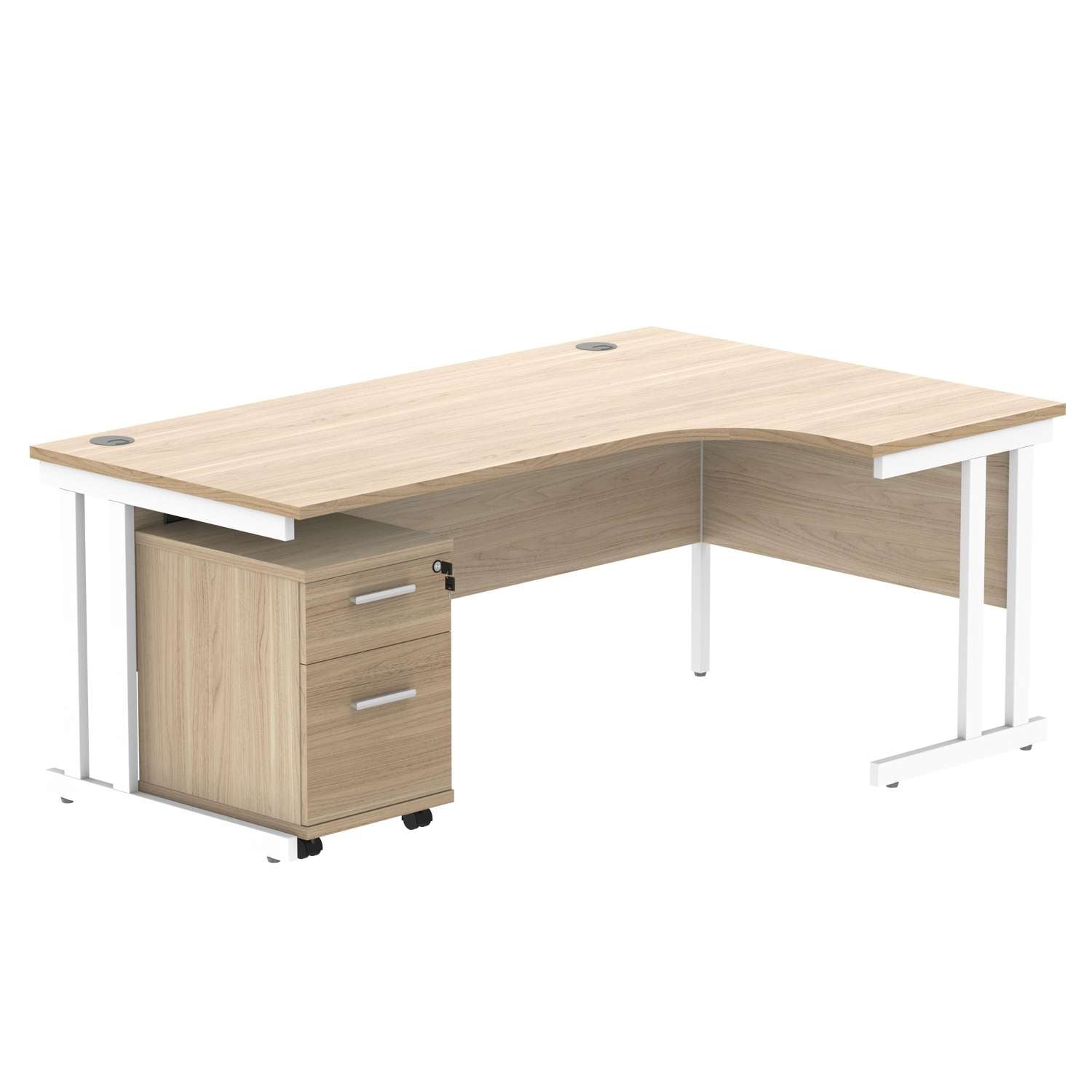 Double Upright Right Hand Radial Desk + 2 Drawer Mobile Under Desk Pedestal (FSC)