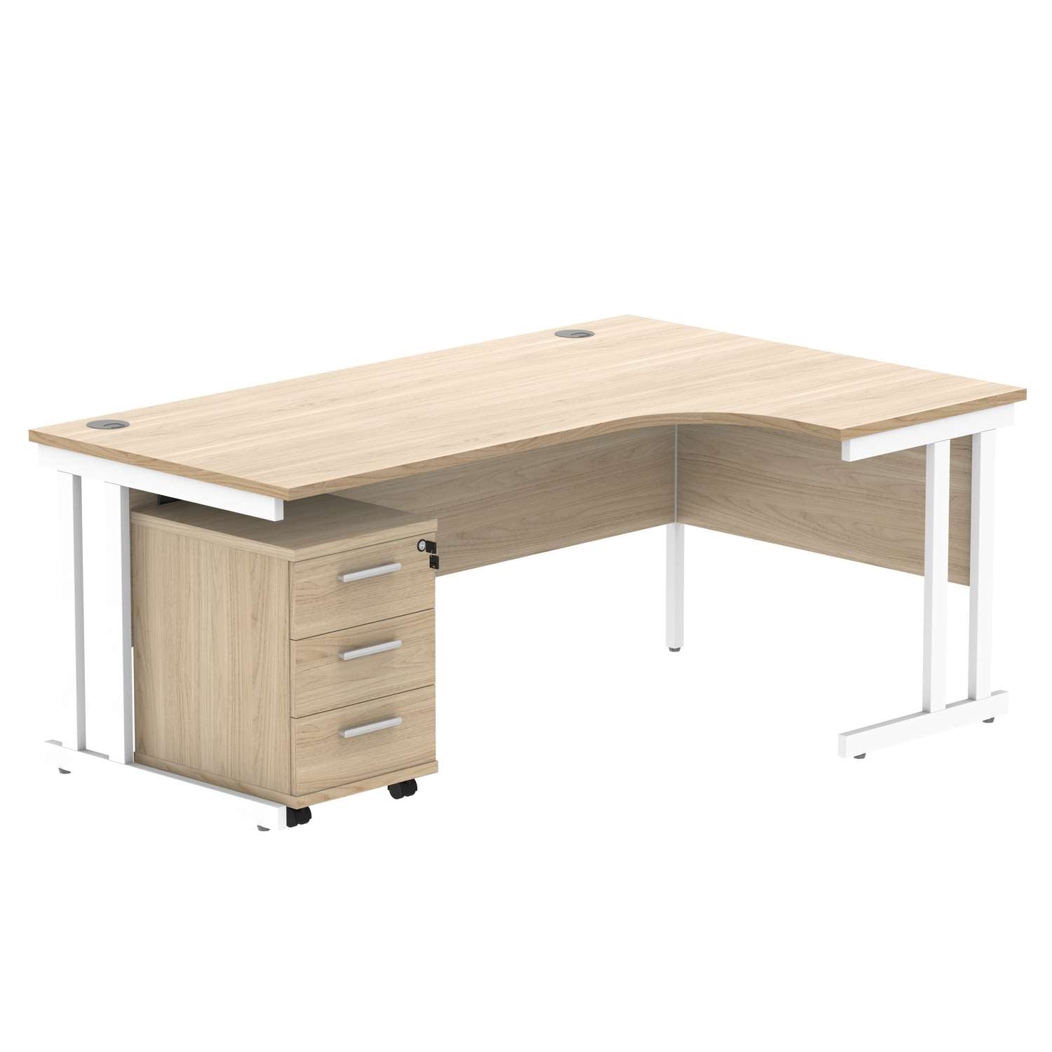 Double Upright Right Hand Radial Desk + 3 Drawer Mobile Under Desk Pedestal (FSC)