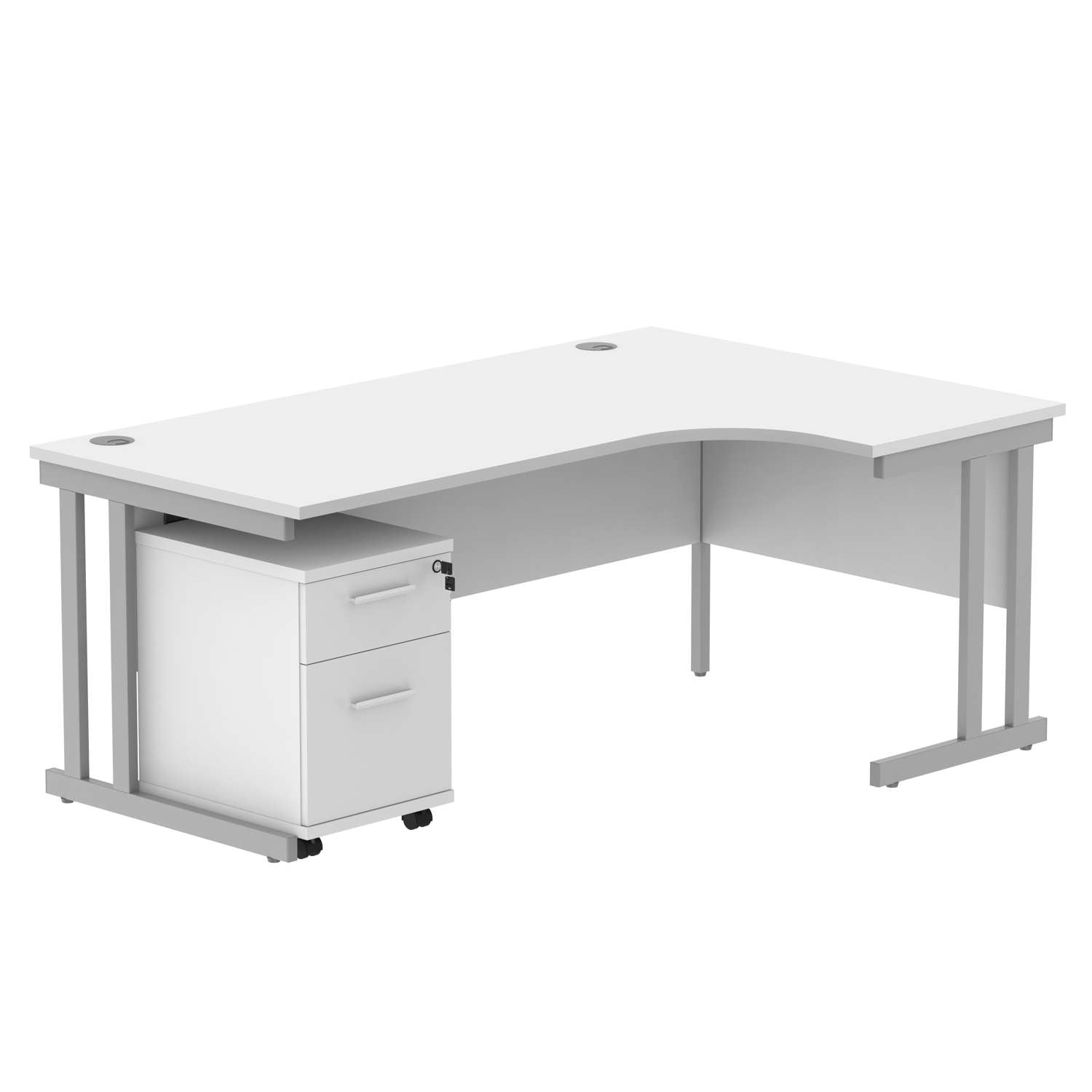 Double Upright Right Hand Radial Desk + 2 Drawer Mobile Under Desk Pedestal (FSC)