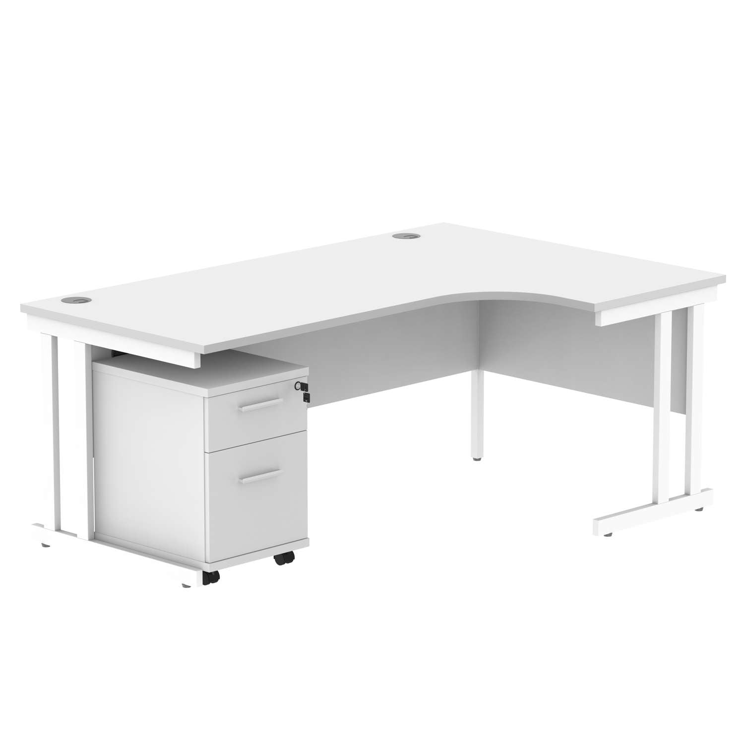 Double Upright Right Hand Radial Desk + 2 Drawer Mobile Under Desk Pedestal (FSC)