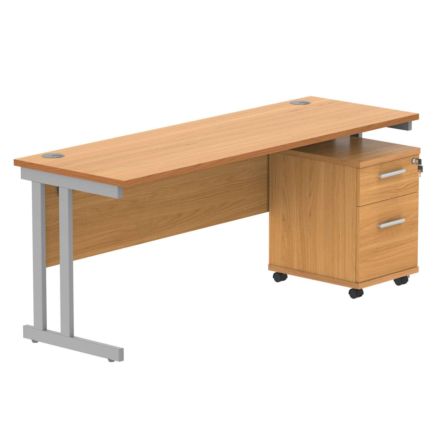 Double Upright Rectangular Desk + 2 Drawer Mobile Under Desk Pedestal (FSC)