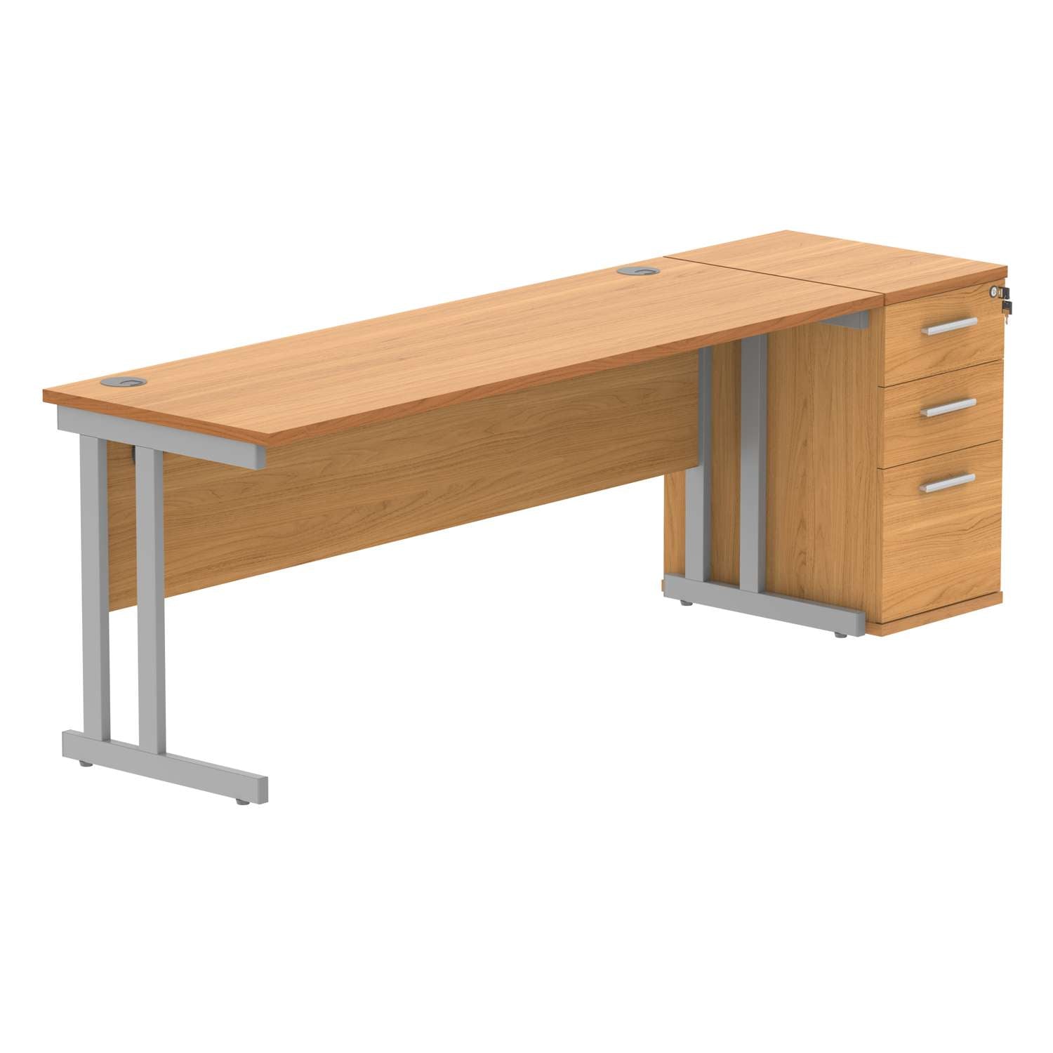 Double Upright Rectangular Desk + Desk High Pedestal (FSC)