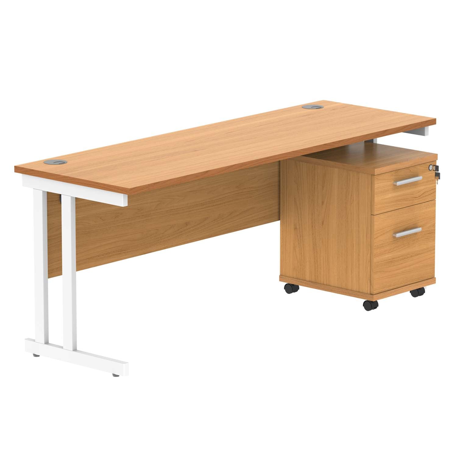 Double Upright Rectangular Desk + 2 Drawer Mobile Under Desk Pedestal (FSC)