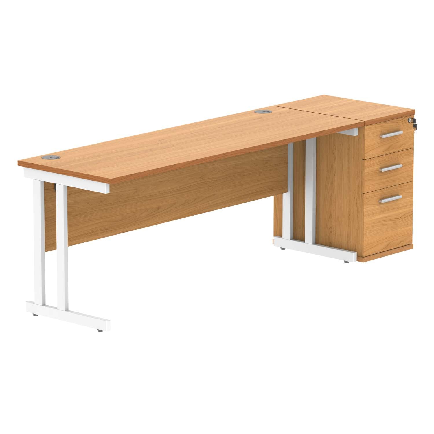 Double Upright Rectangular Desk + Desk High Pedestal (FSC)