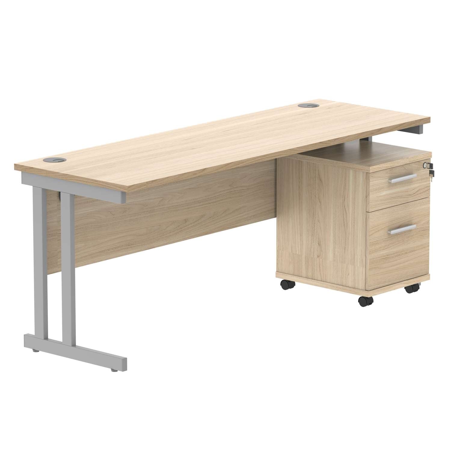 Double Upright Rectangular Desk + 2 Drawer Mobile Under Desk Pedestal (FSC)