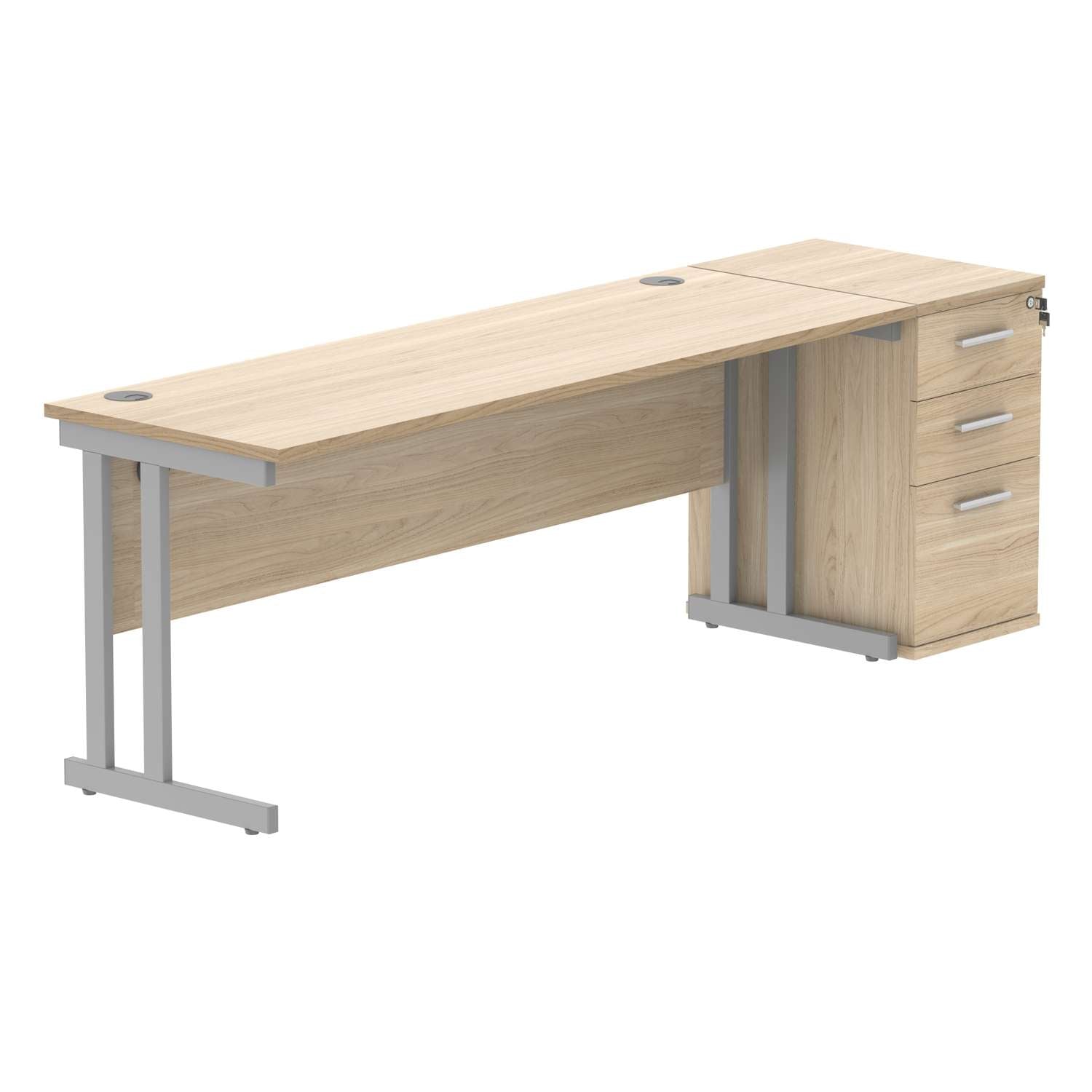 Double Upright Rectangular Desk + Desk High Pedestal (FSC)