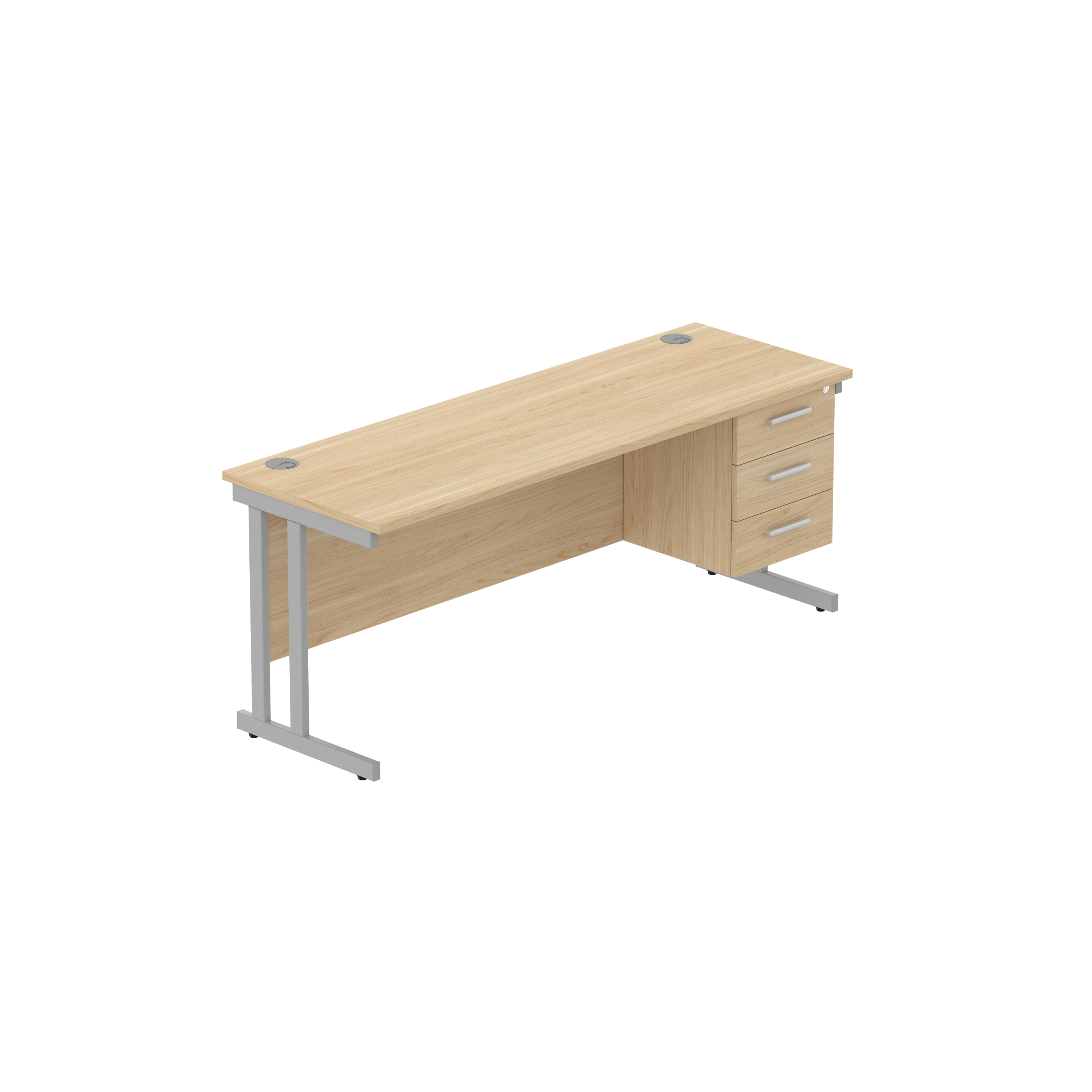 Office Rectangular Desk with Steel Double Upright Cantilever Legs + 3 Drawer Fixed Pedestal (FSC)