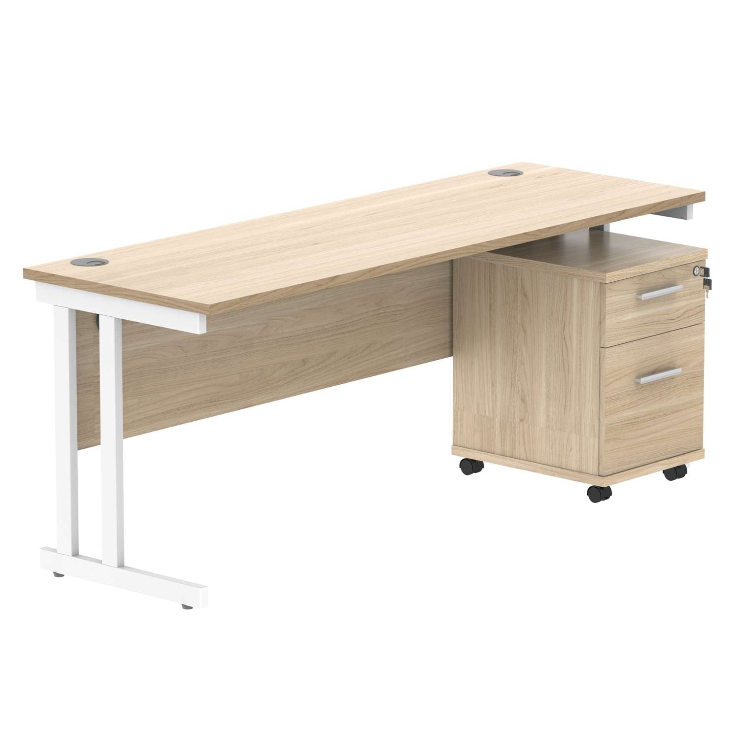 Double Upright Rectangular Desk + 2 Drawer Mobile Under Desk Pedestal (FSC)