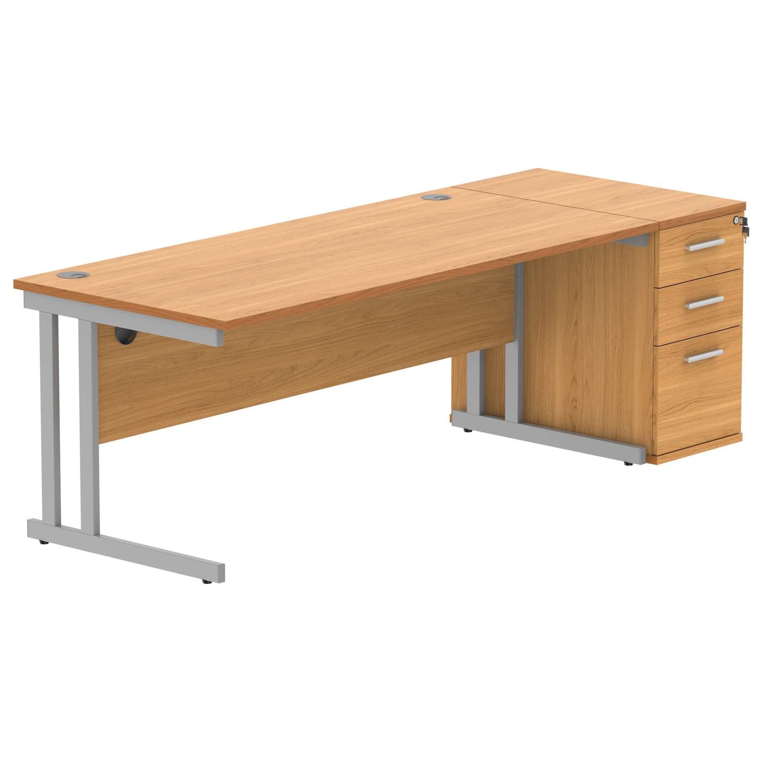 Double Upright Rectangular Desk + Desk High Pedestal (FSC)