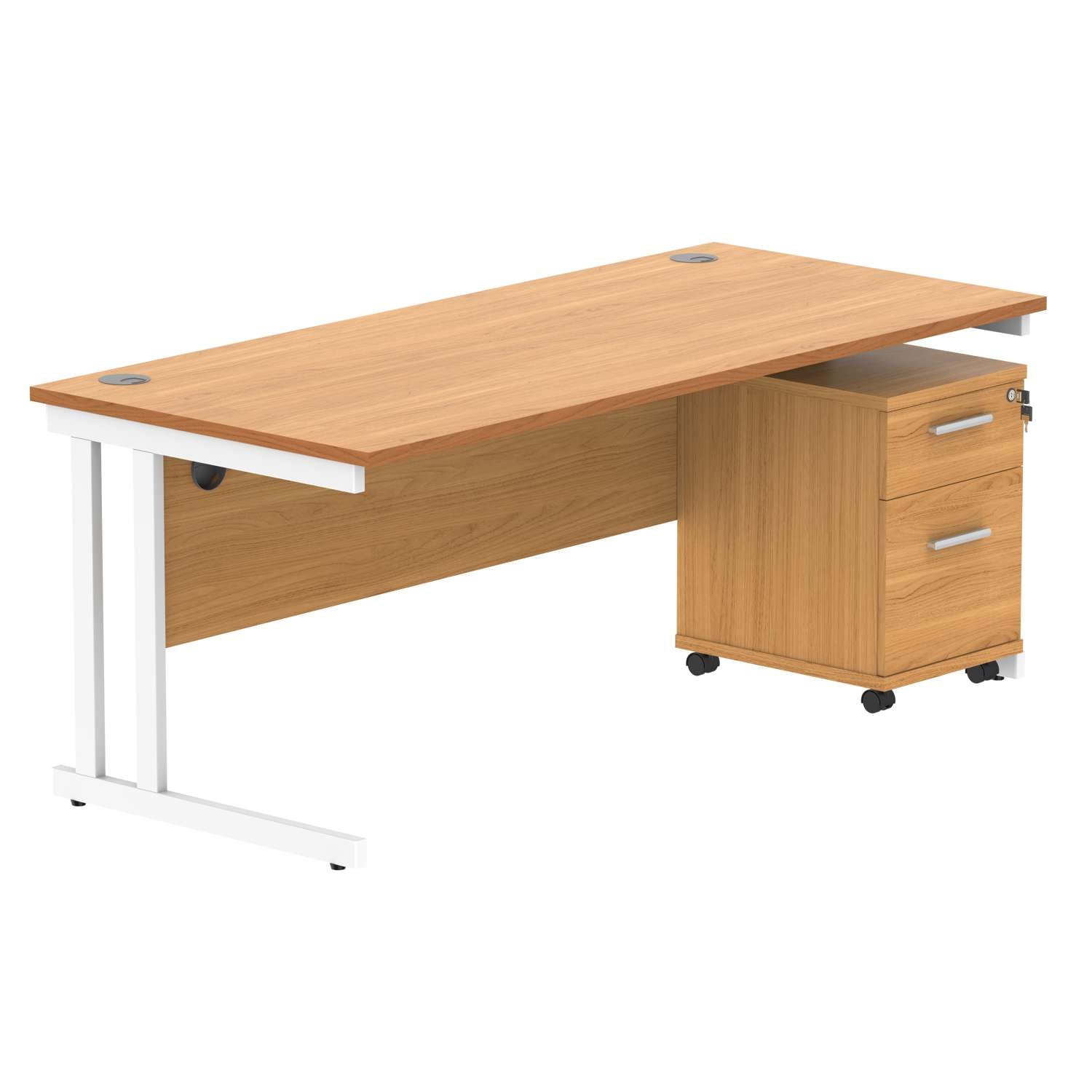 Double Upright Rectangular Desk + 2 Drawer Mobile Under Desk Pedestal (FSC)