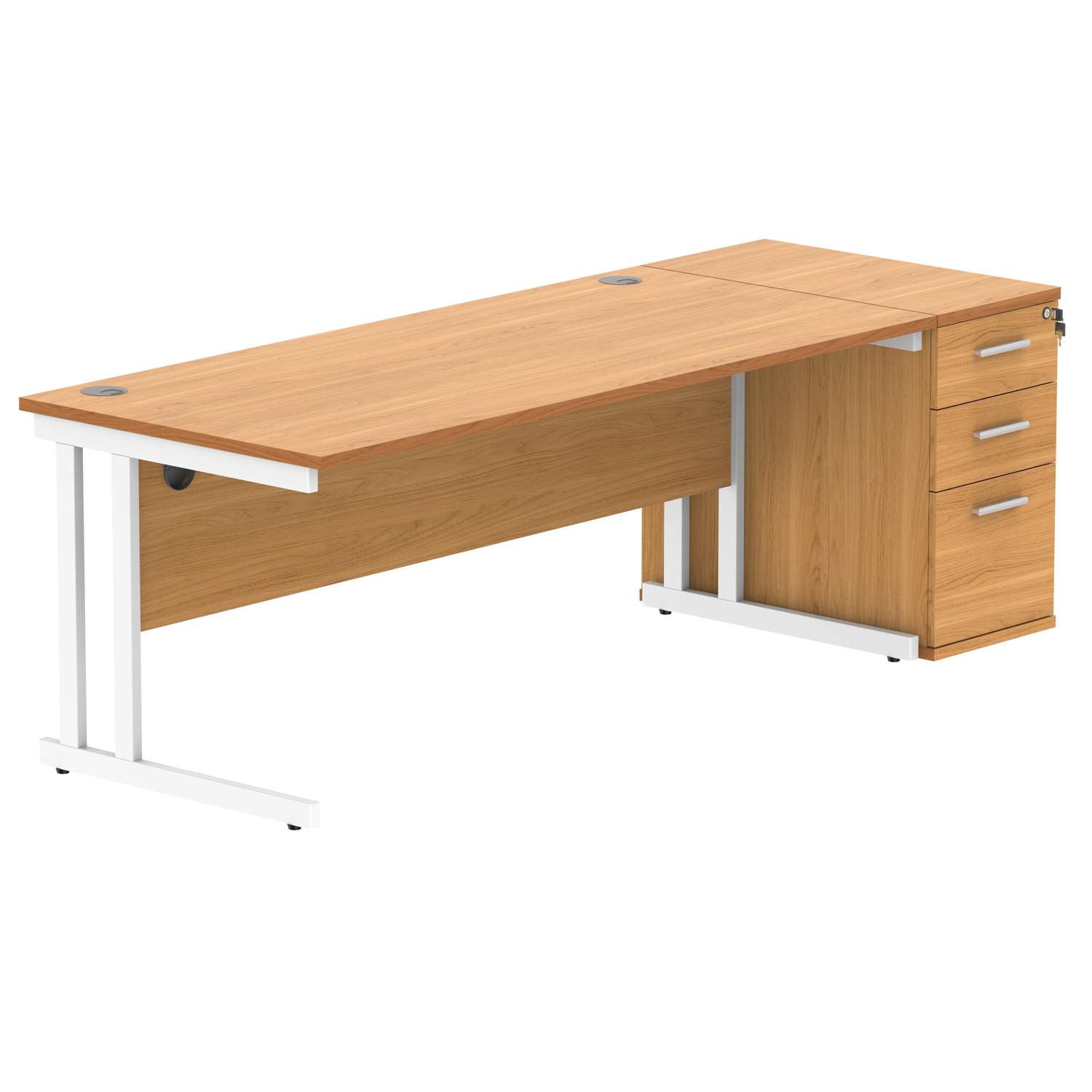 Double Upright Rectangular Desk + Desk High Pedestal (FSC)