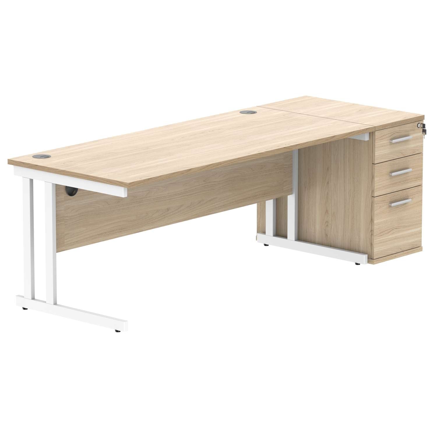 Double Upright Rectangular Desk + Desk High Pedestal (FSC)