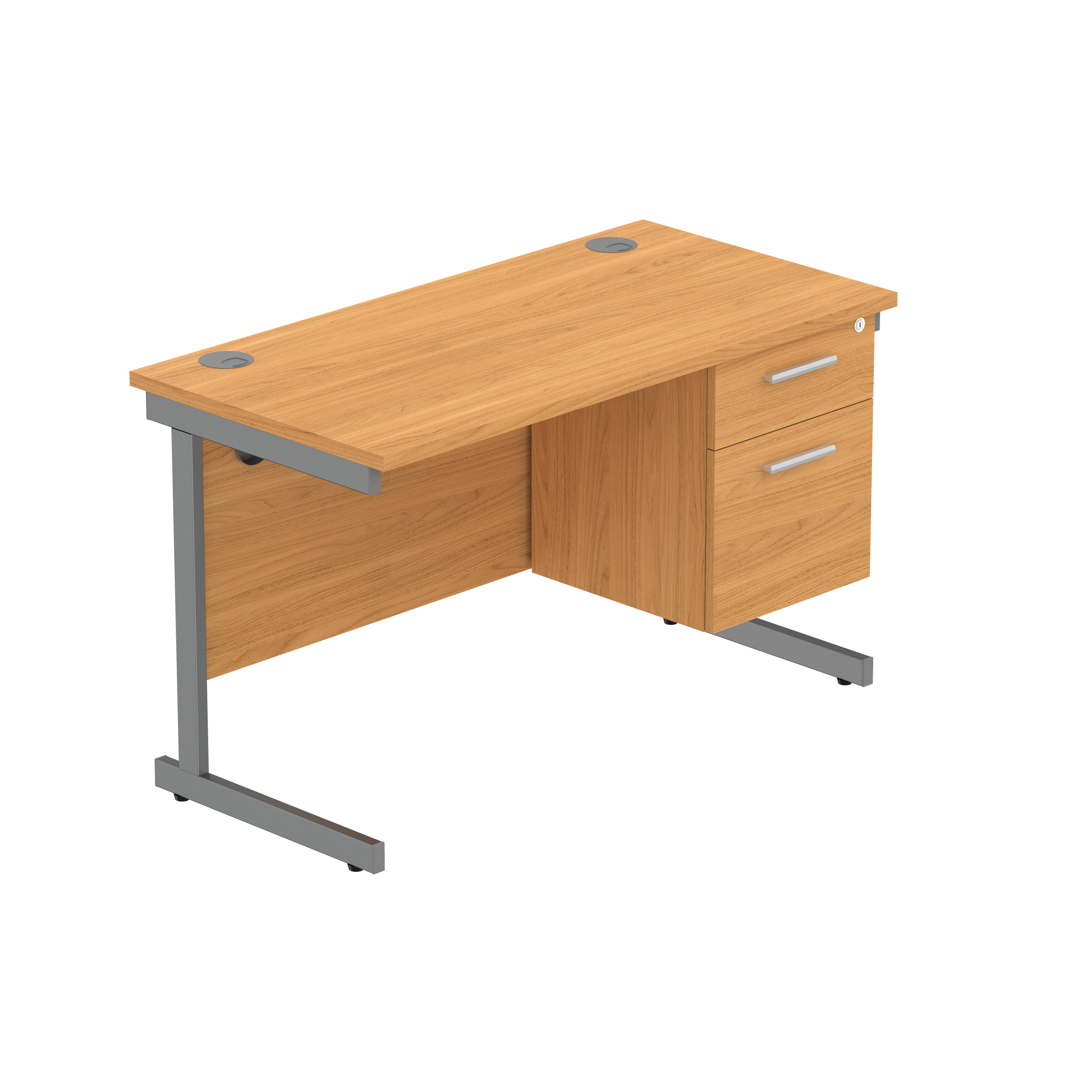 Office Rectangular Desk with Steel Single Upright Cantilever Legs + 2 Drawer Fixed Pedestal (FSC)