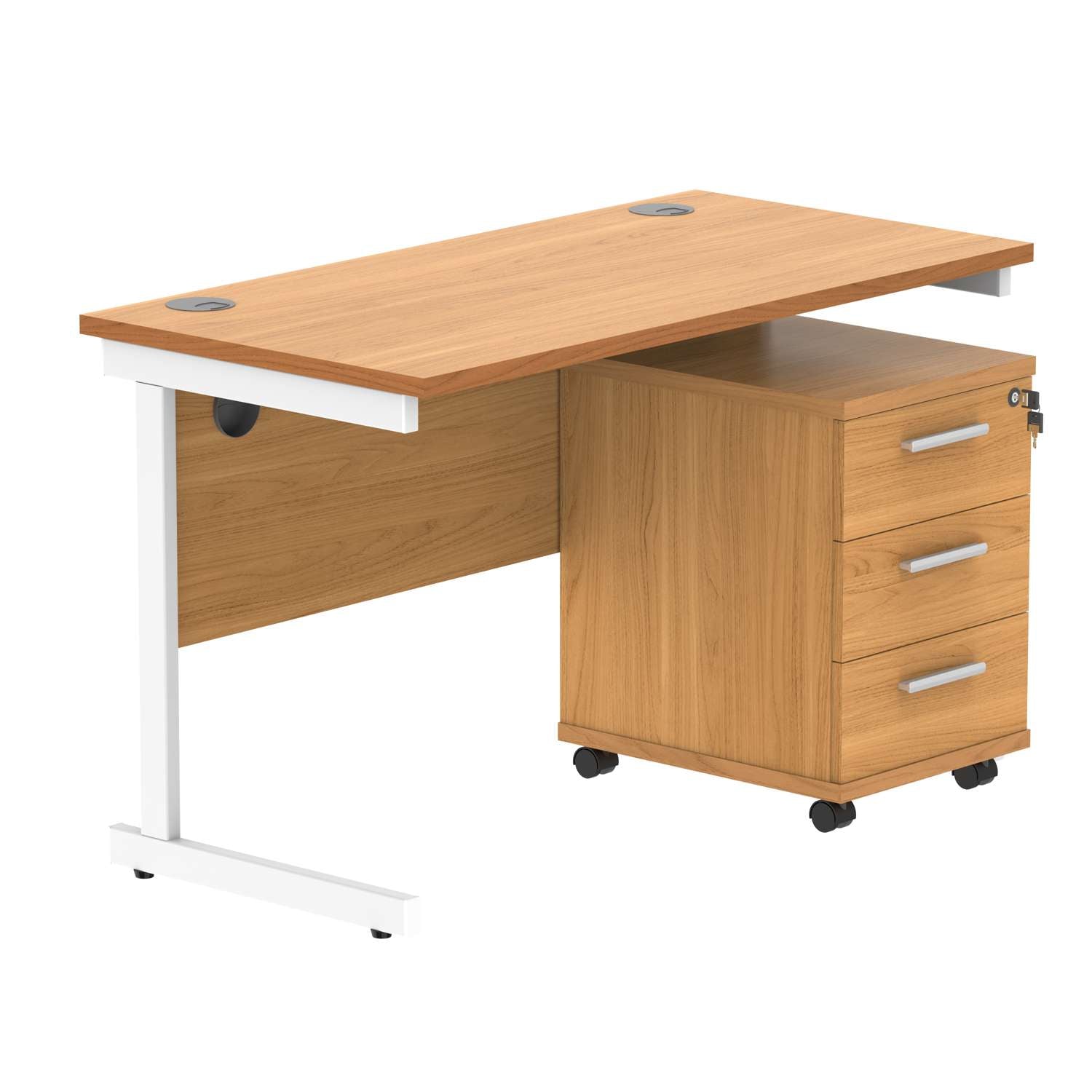 Single Upright Rectangular Desk + 3 Drawer Mobile Under Desk Pedestal (FSC)