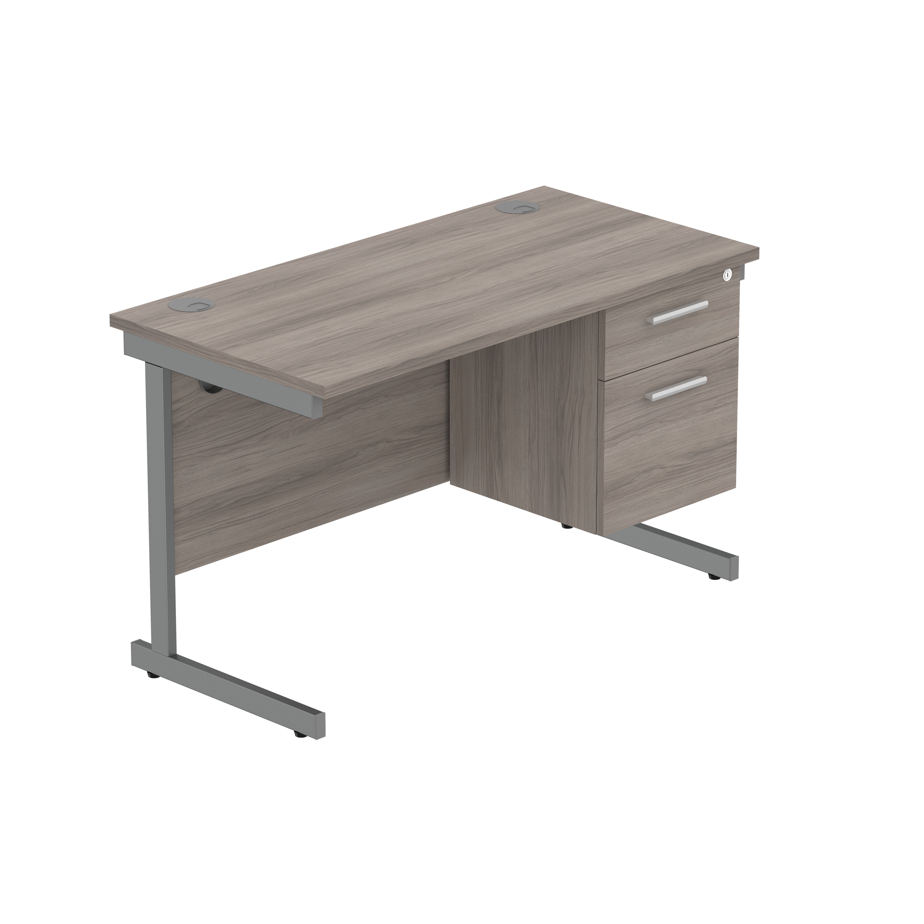 Office Rectangular Desk with Steel Single Upright Cantilever Legs + 2 Drawer Fixed Pedestal (FSC)