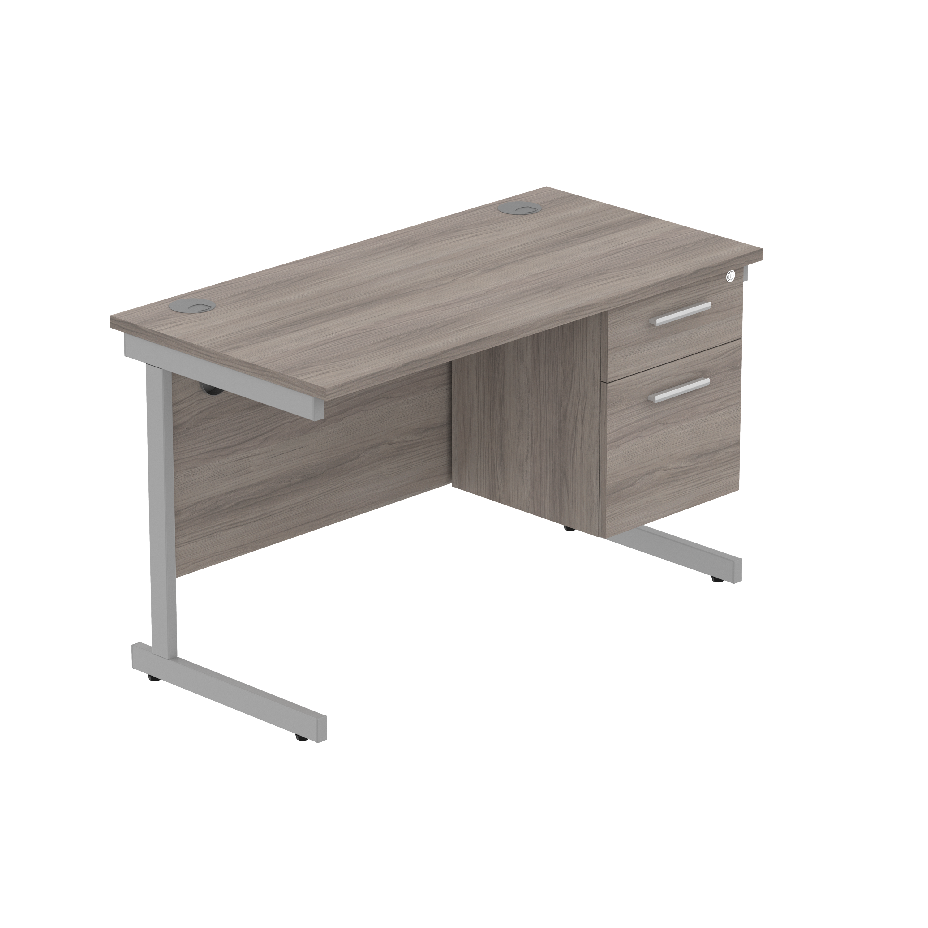 Office Rectangular Desk with Steel Single Upright Cantilever Legs + 2 Drawer Fixed Pedestal (FSC)