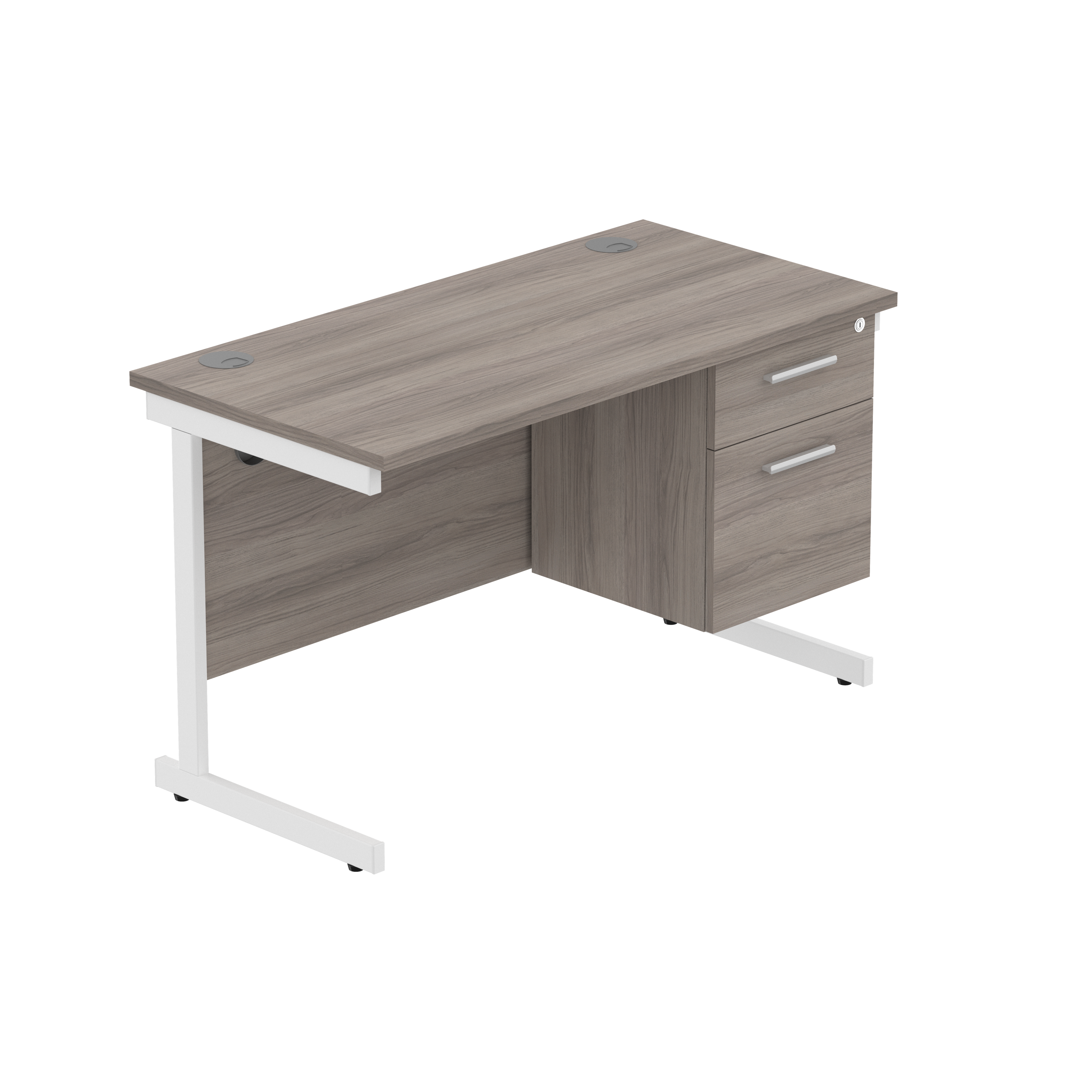 Office Rectangular Desk with Steel Single Upright Cantilever Legs + 2 Drawer Fixed Pedestal (FSC)