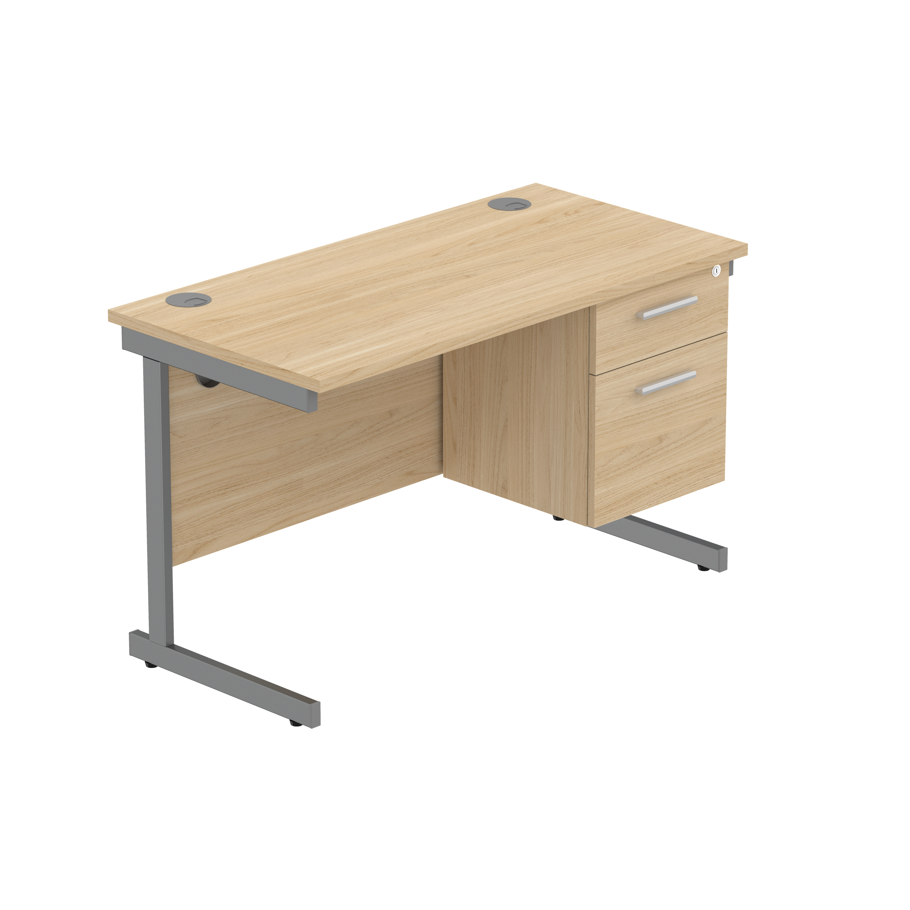 Office Rectangular Desk with Steel Single Upright Cantilever Legs + 2 Drawer Fixed Pedestal (FSC)