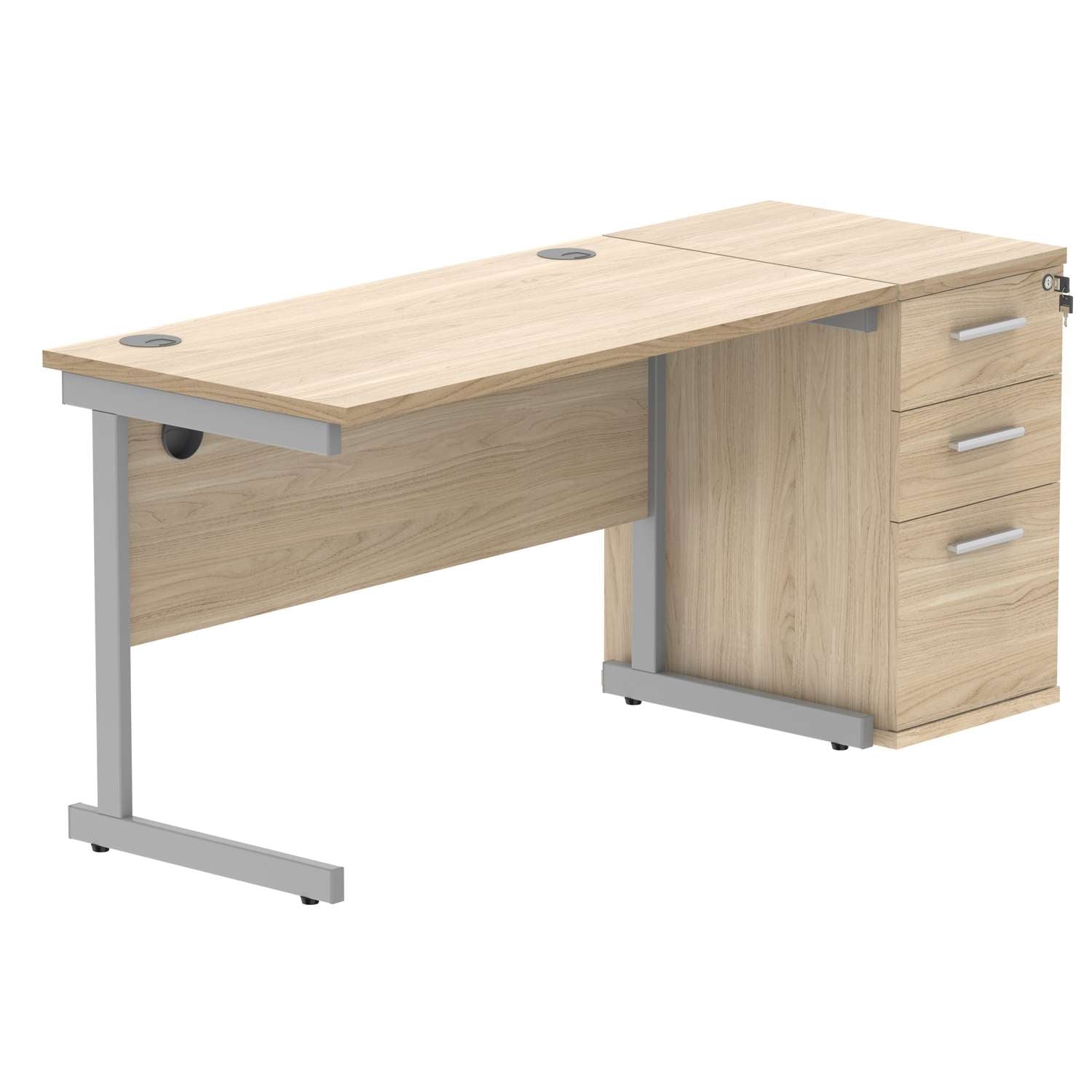 Single Upright Rectangular Desk + Desk High Pedestal (FSC)