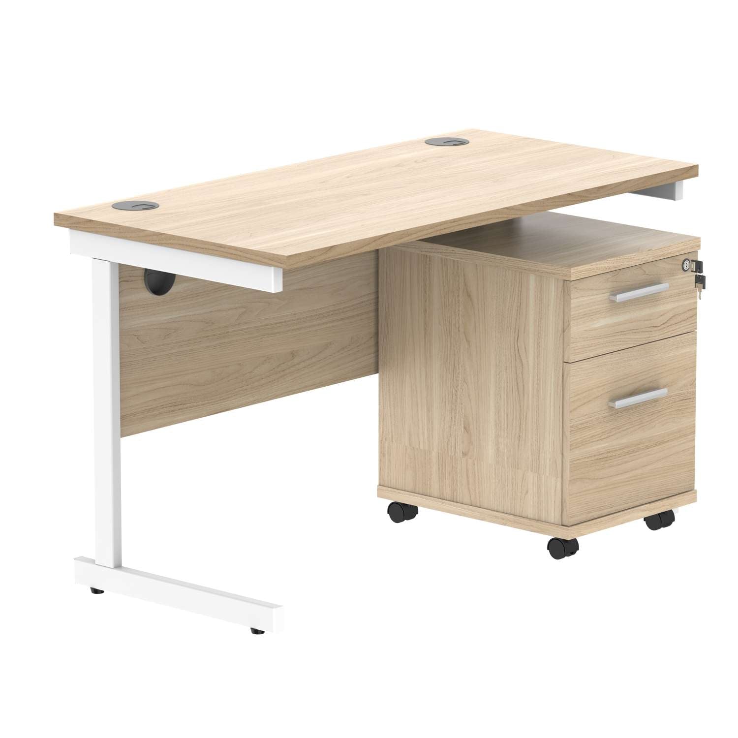 Single Upright Rectangular Desk + 2 Drawer Mobile Under Desk Pedestal (FSC)