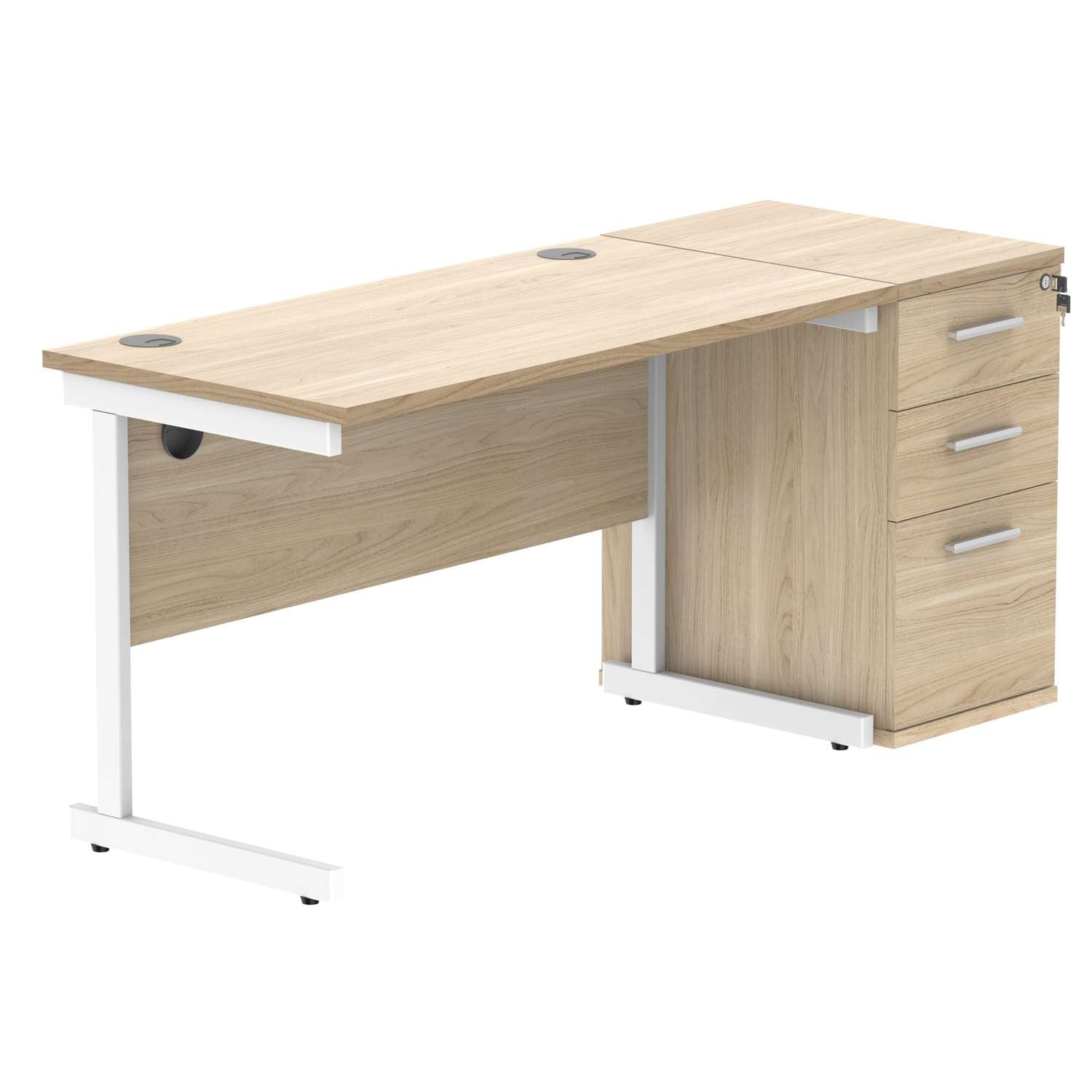 Single Upright Rectangular Desk + Desk High Pedestal (FSC)