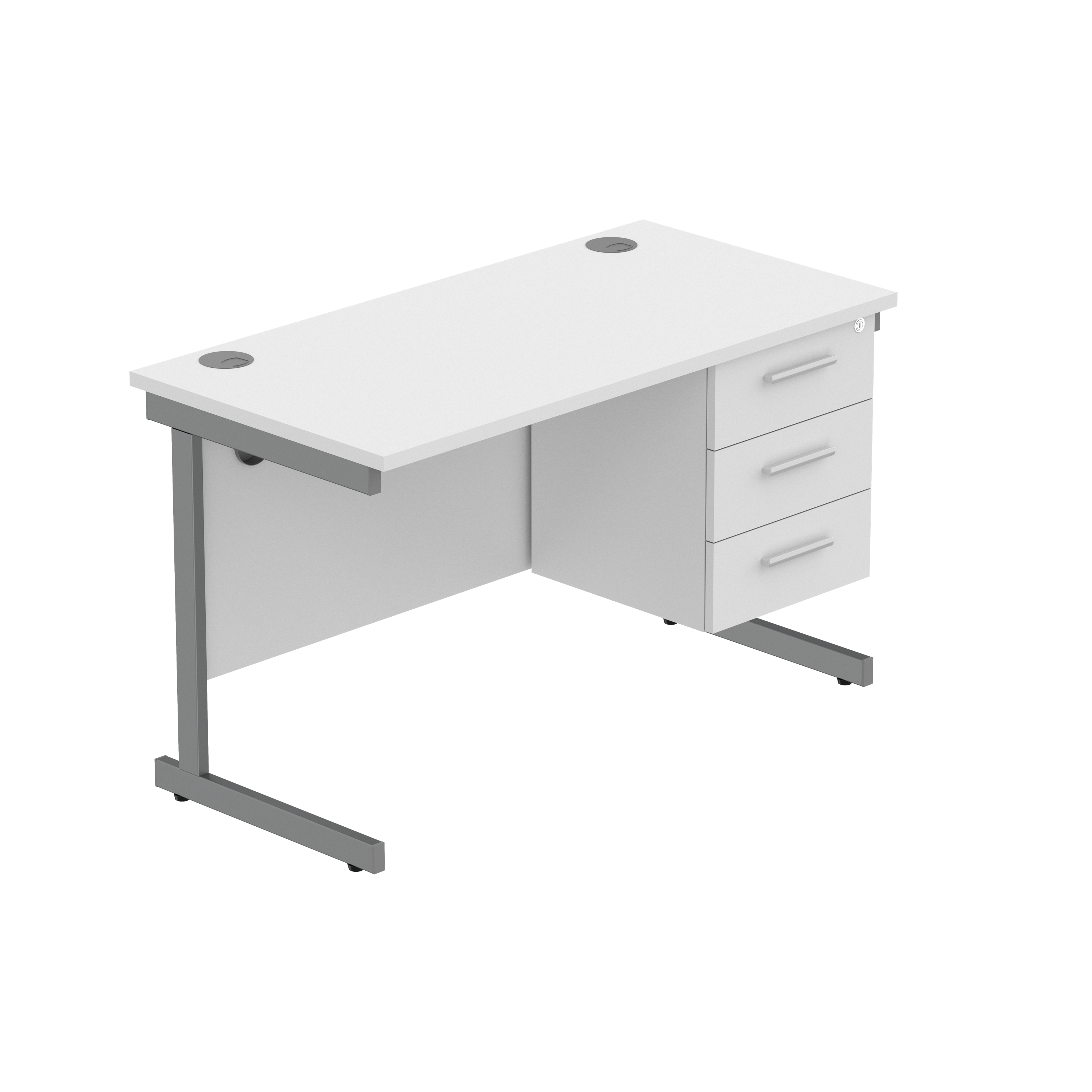 Office Rectangular Desk with Steel Single Upright Cantilever Legs + 3 Drawer Fixed Pedestal (FSC)