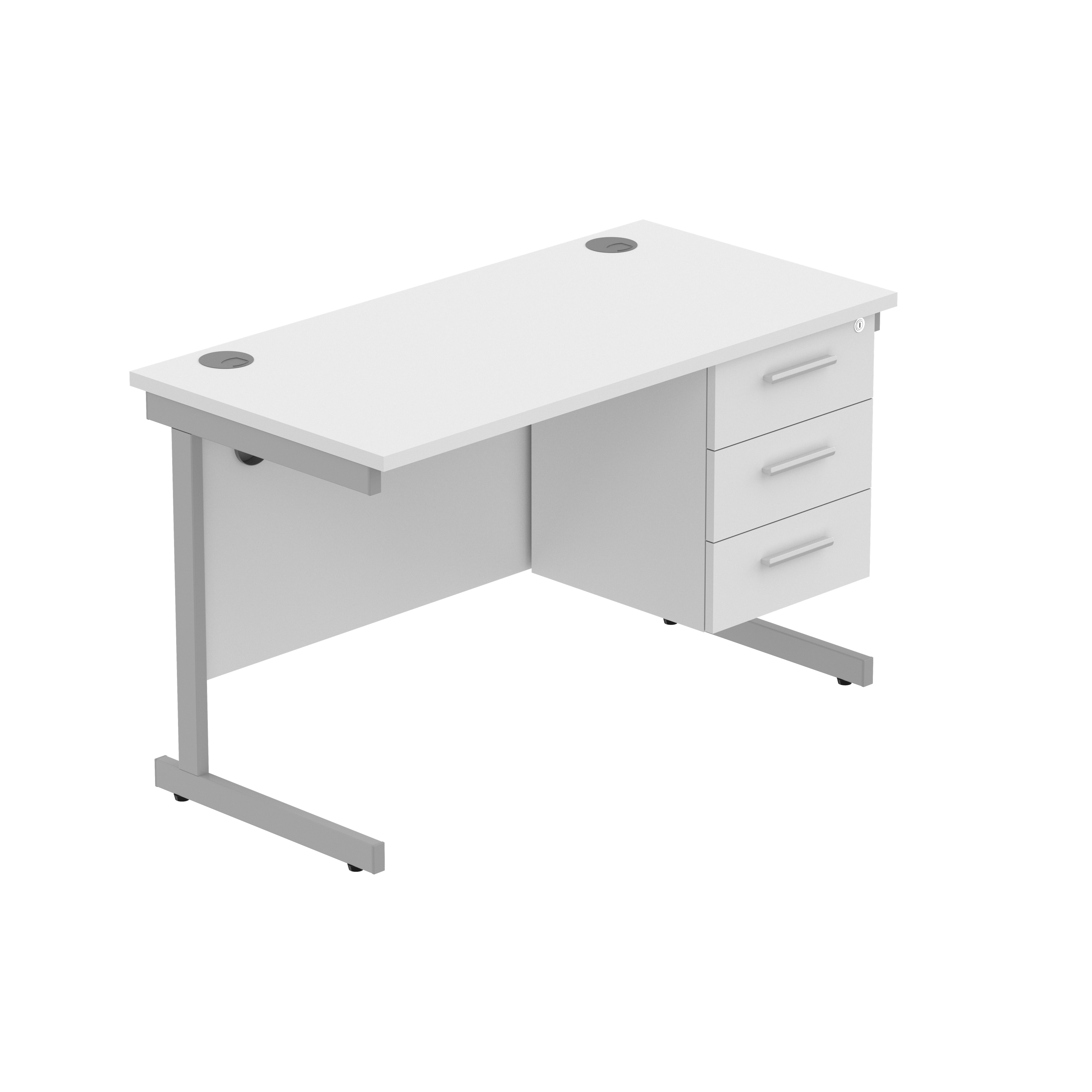 Office Rectangular Desk with Steel Single Upright Cantilever Legs + 3 Drawer Fixed Pedestal (FSC)