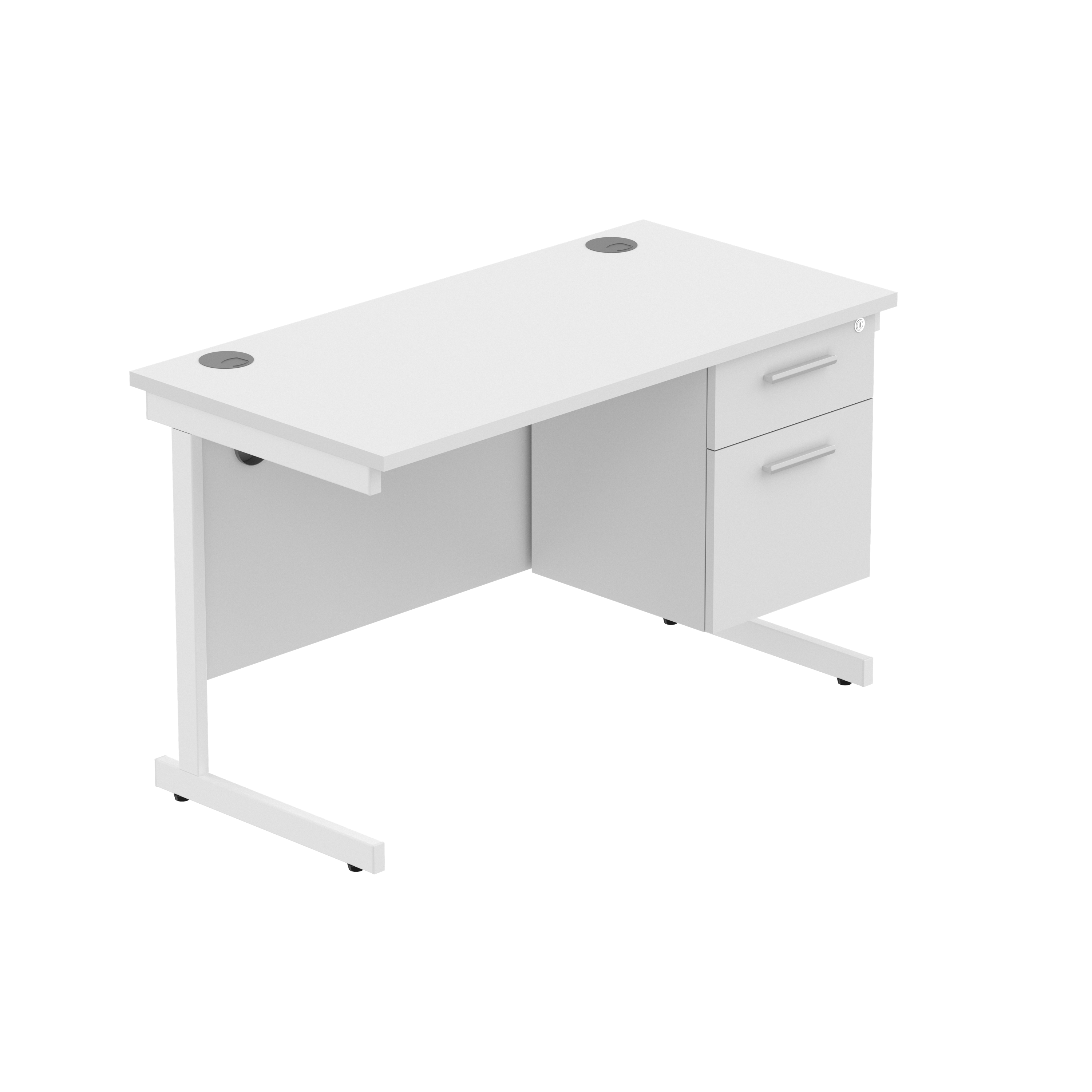 Office Rectangular Desk with Steel Single Upright Cantilever Legs + 2 Drawer Fixed Pedestal (FSC)