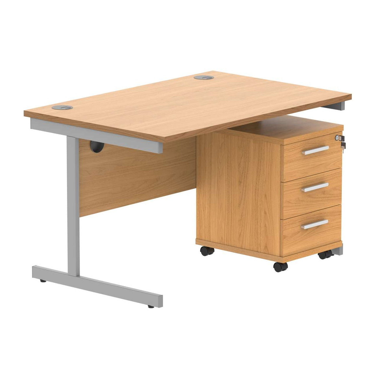 Single Upright Rectangular Desk + 2 Drawer Mobile Under Desk Pedestal (FSC)