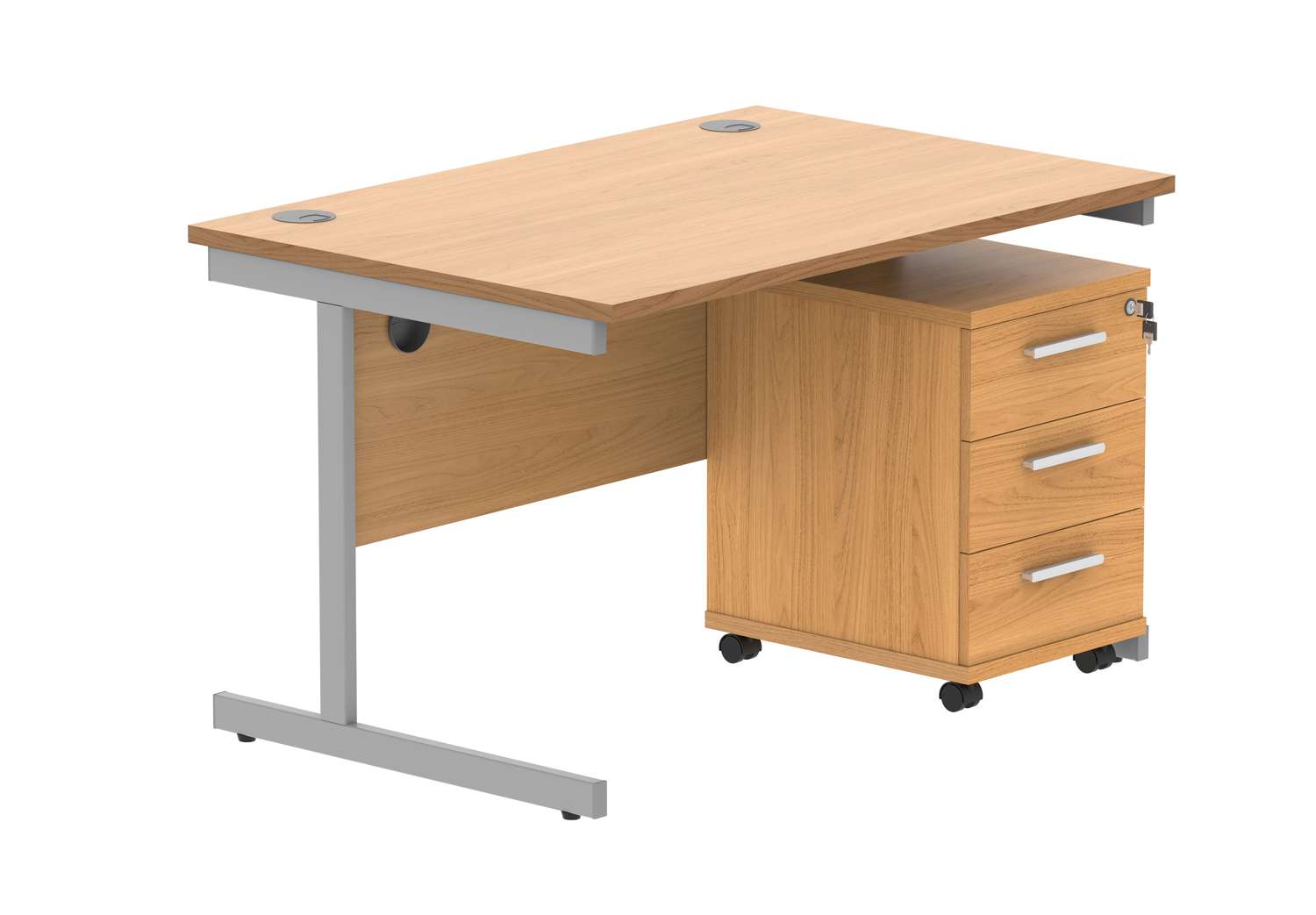 Single Upright Rectangular Desk + 2 Drawer Mobile Under Desk Pedestal (FSC)