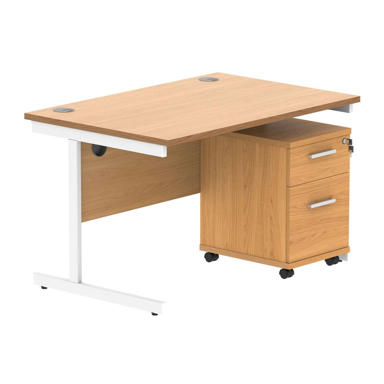 Single Upright Rectangular Desk + 2 Drawer Mobile Under Desk Pedestal (FSC)