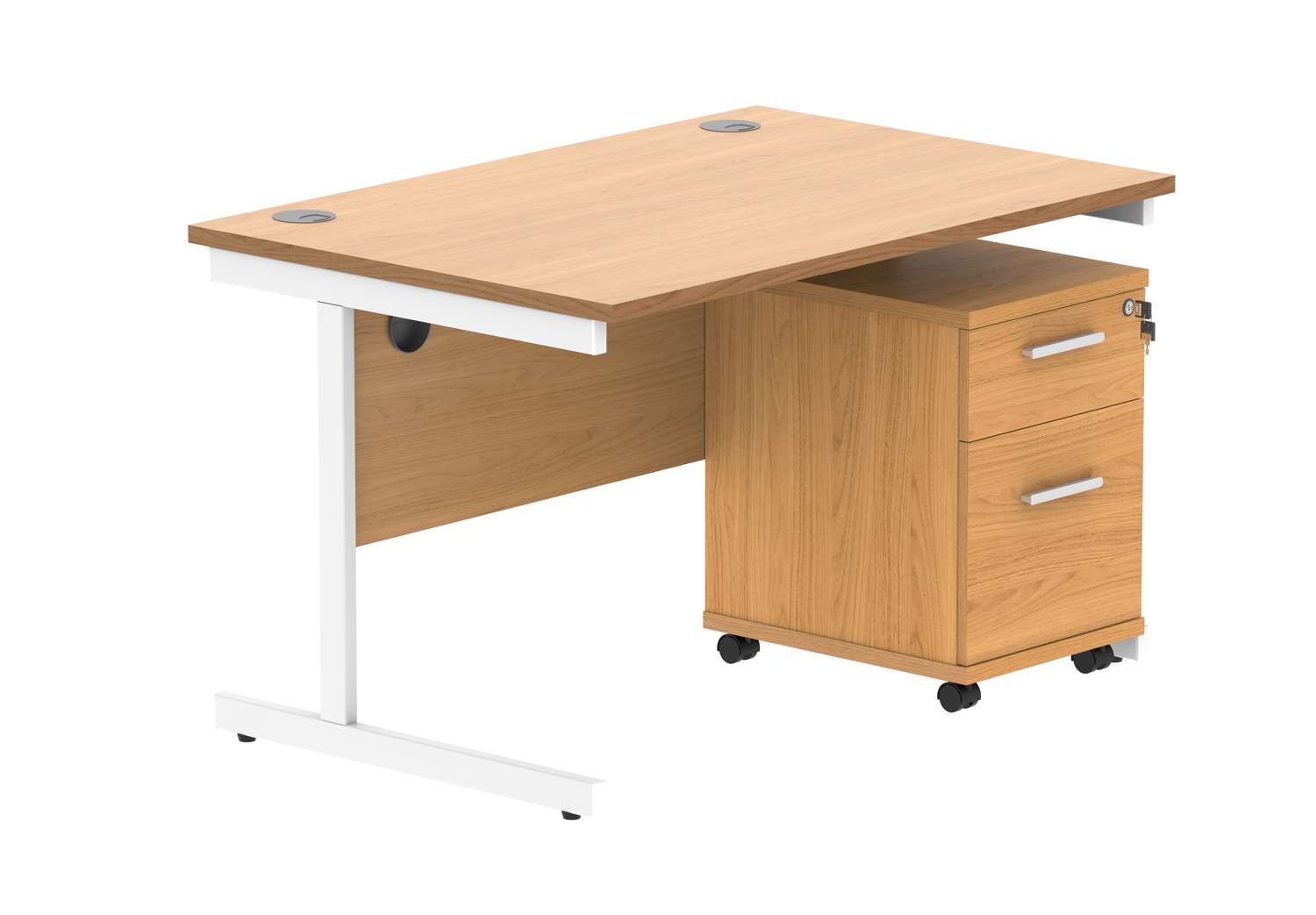 Single Upright Rectangular Desk + 2 Drawer Mobile Under Desk Pedestal (FSC)