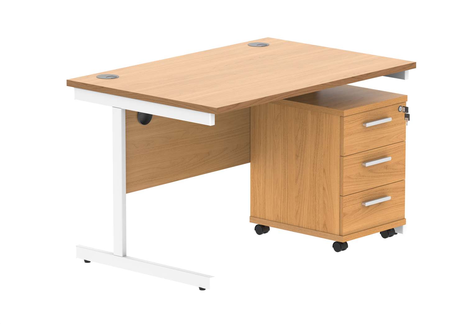 Single Upright Rectangular Desk + 3 Drawer Mobile Under Desk Pedestal (FSC)