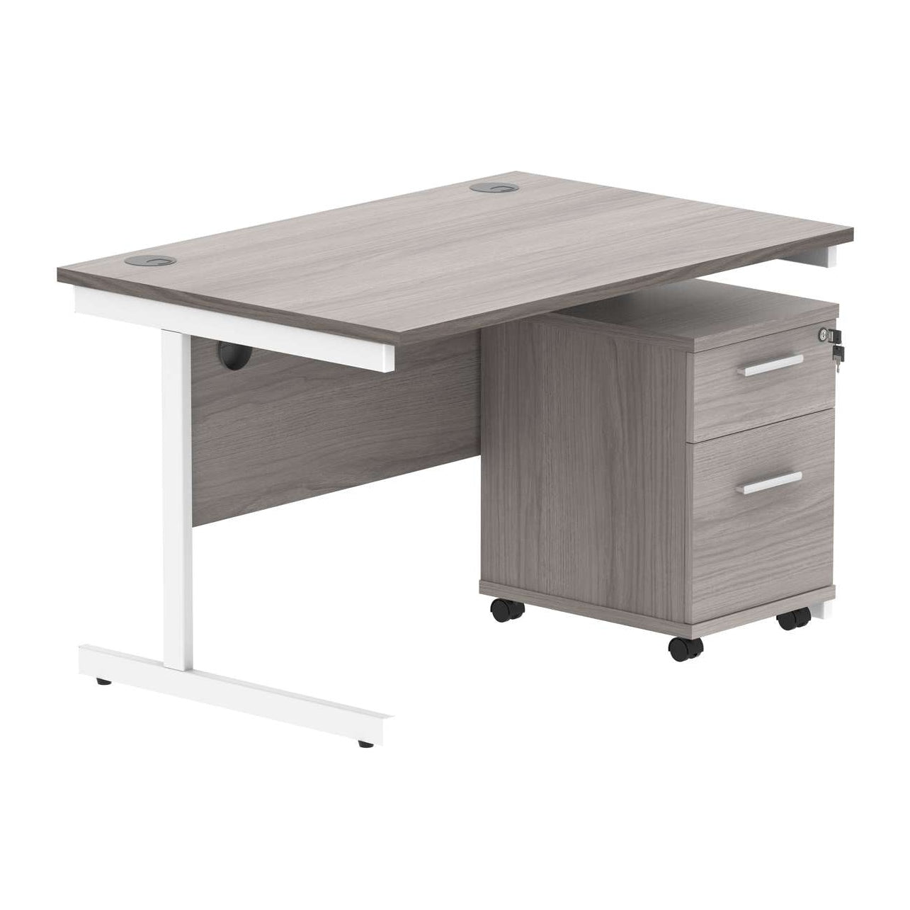 Single Upright Rectangular Desk + 2 Drawer Mobile Under Desk Pedestal (FSC)