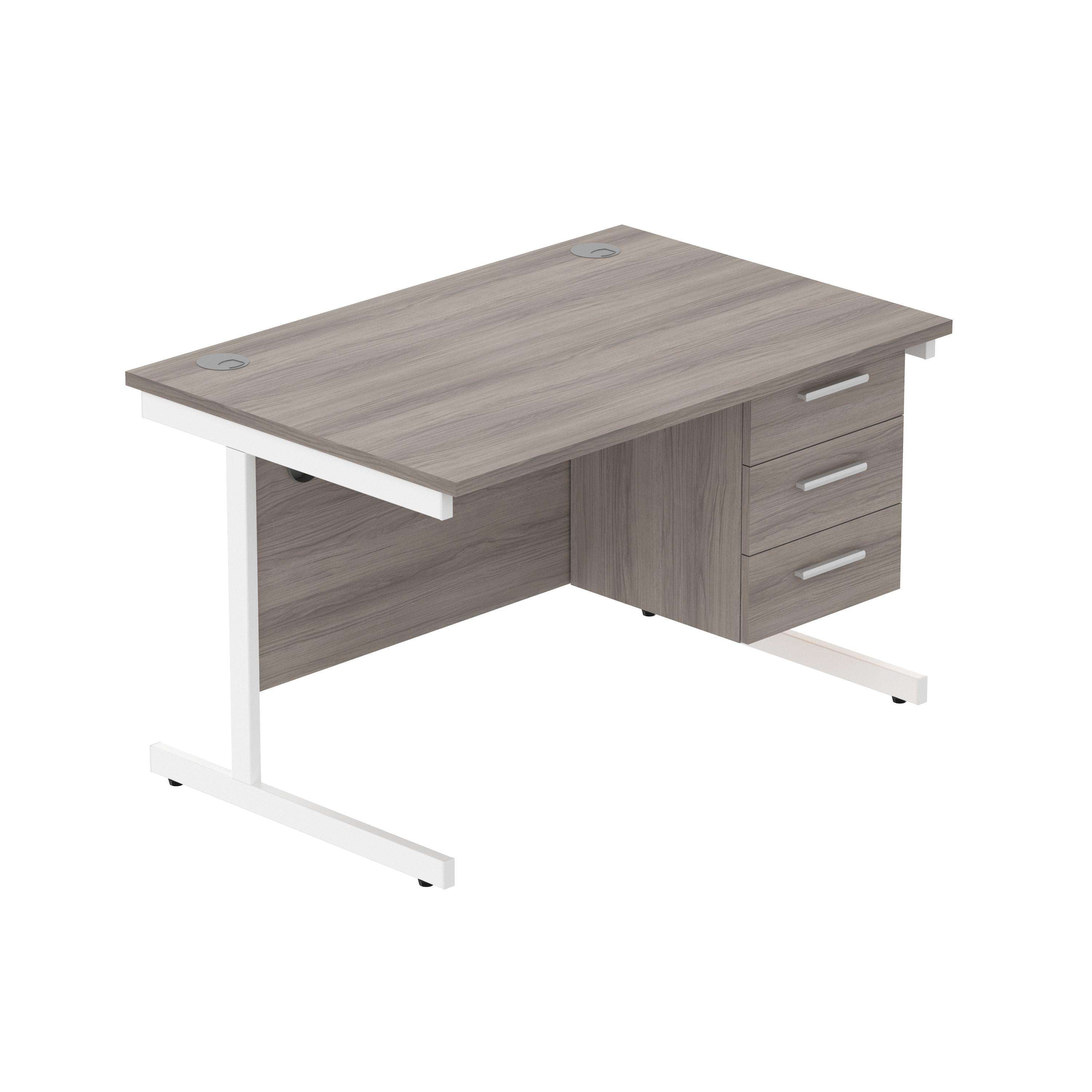 Office Rectangular Desk with Steel Single Upright Cantilever Legs + 3 Drawer Fixed Pedestal (FSC) | 1200X800 | Alaskan Grey Oak/White