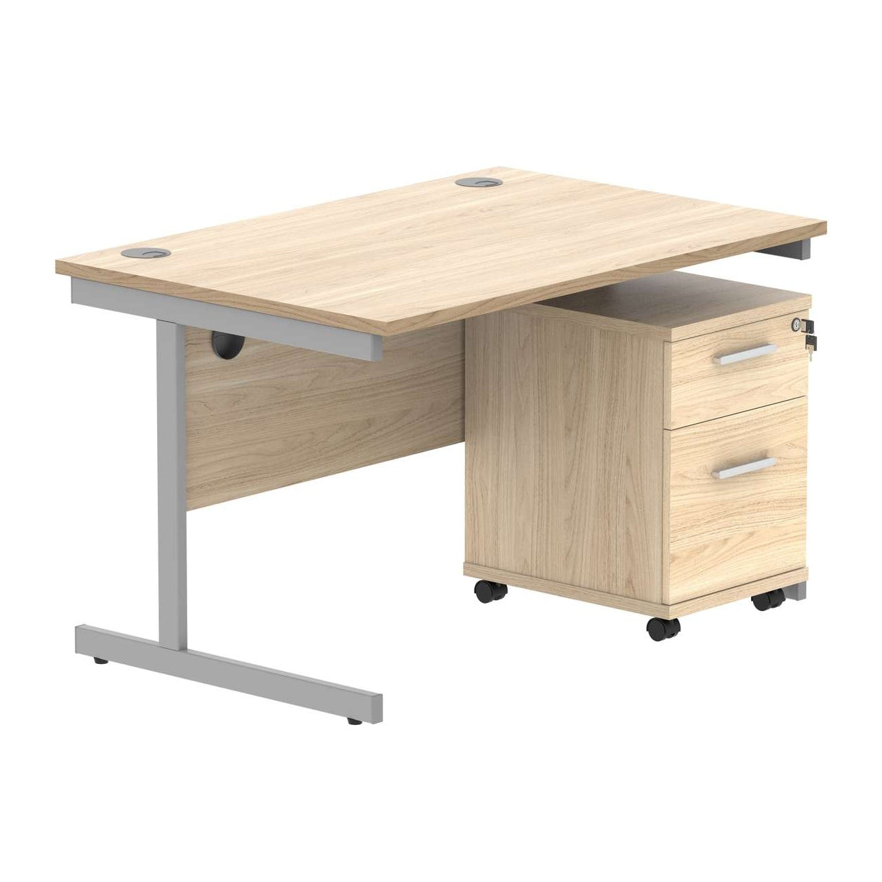 Single Upright Rectangular Desk + 2 Drawer Mobile Under Desk Pedestal (FSC)