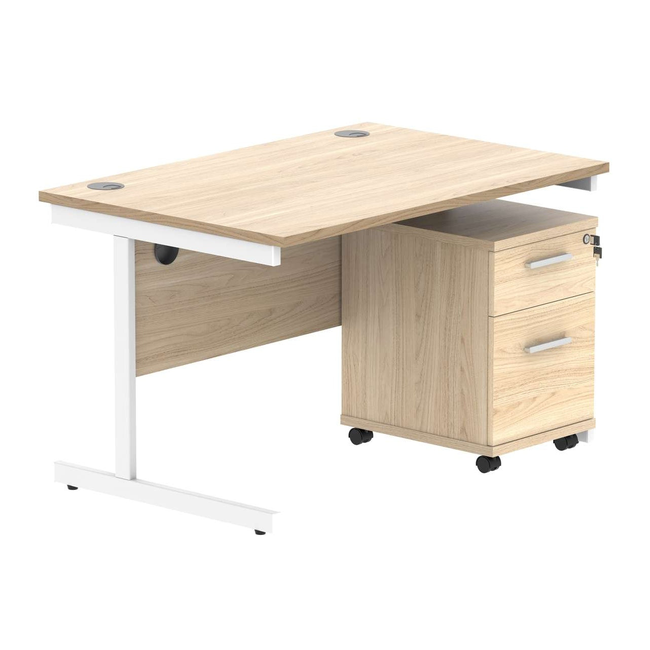 Single Upright Rectangular Desk + 2 Drawer Mobile Under Desk Pedestal (FSC)