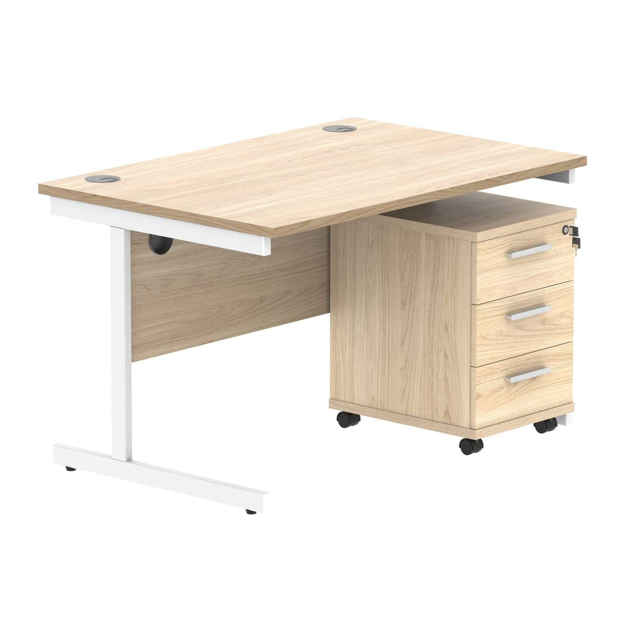 Single Upright Rectangular Desk + 3 Drawer Mobile Under Desk Pedestal (FSC)