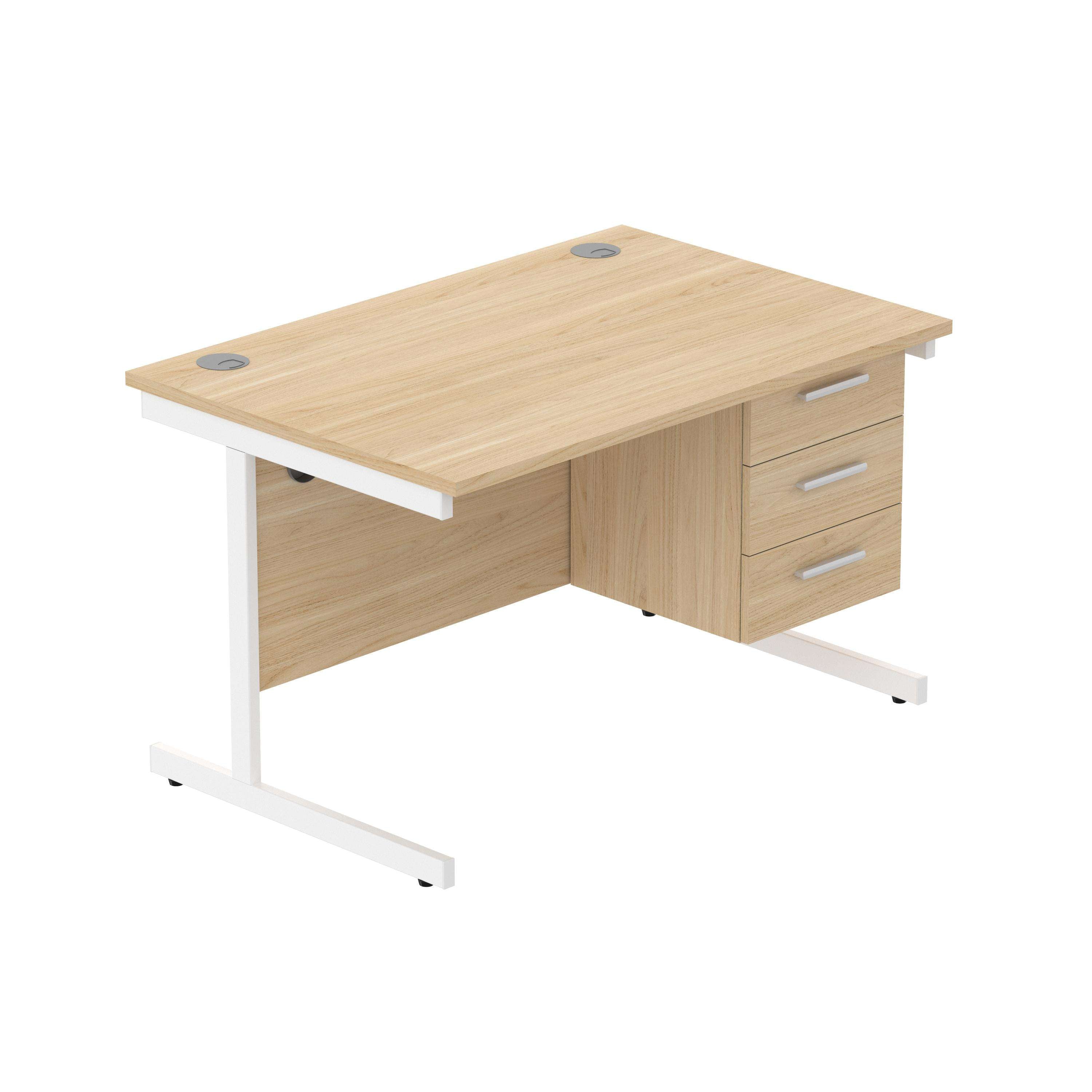 Office Rectangular Desk with Steel Single Upright Cantilever Legs + 3 Drawer Fixed Pedestal (FSC) | 1200X800 | Canadian Oak/White