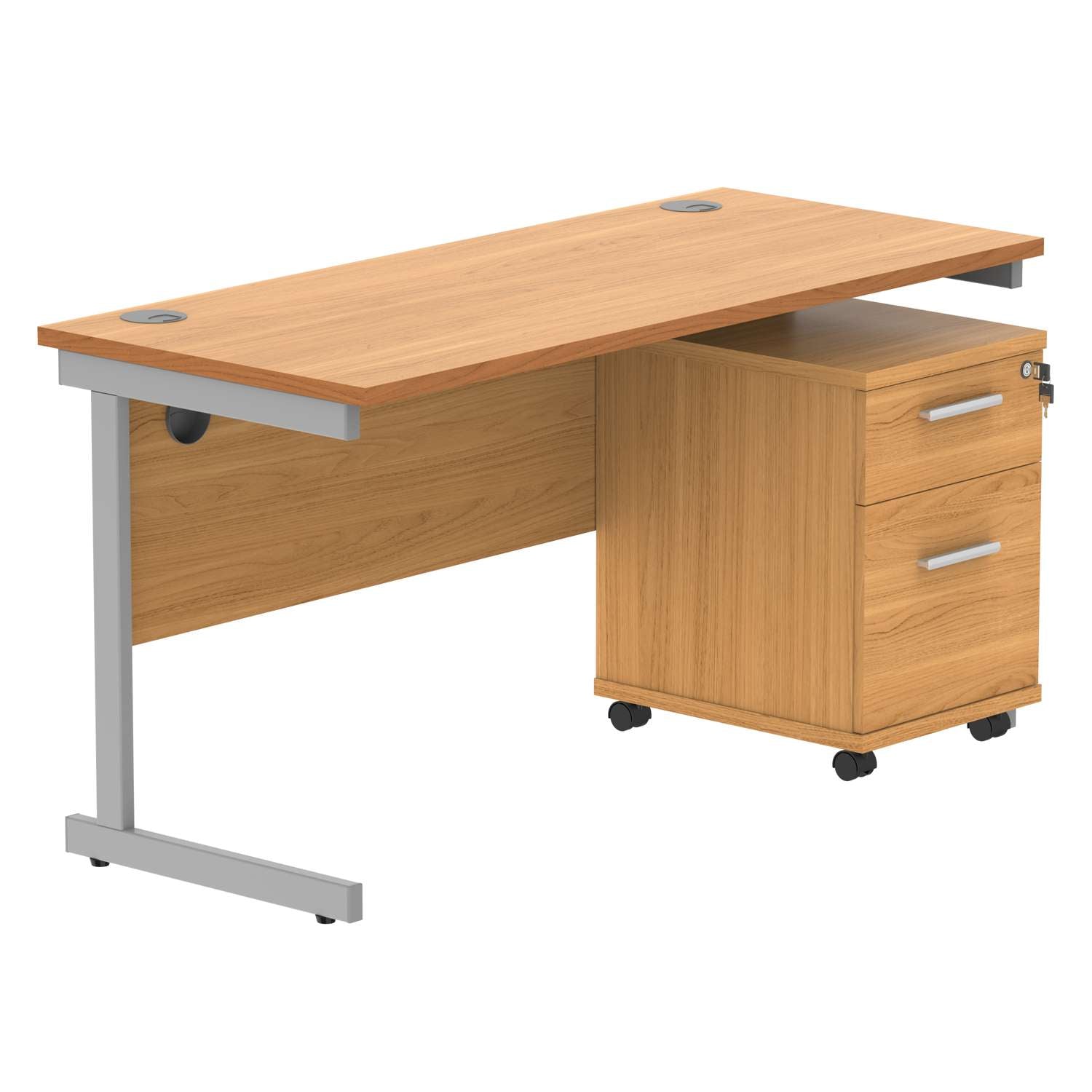 Single Upright Rectangular Desk + 2 Drawer Mobile Under Desk Pedestal (FSC)