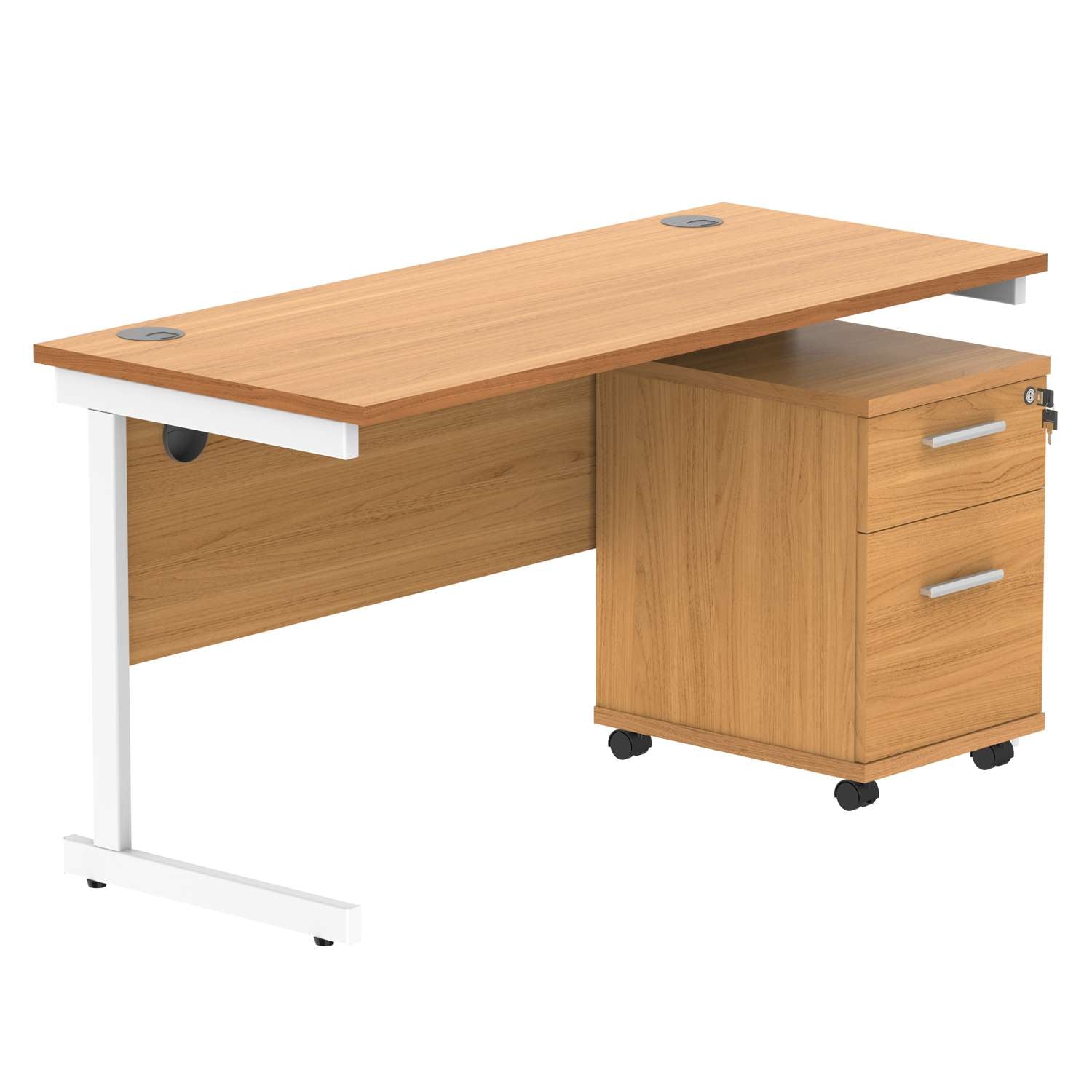 Single Upright Rectangular Desk + 2 Drawer Mobile Under Desk Pedestal (FSC)