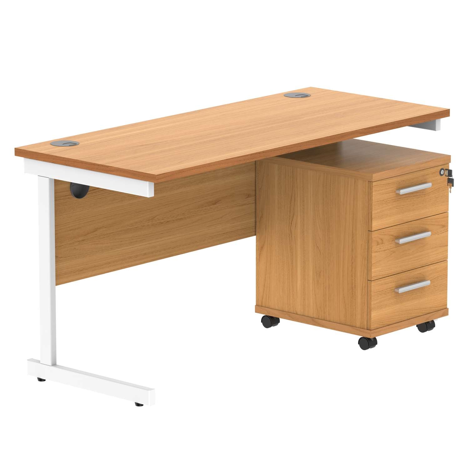 Single Upright Rectangular Desk + 3 Drawer Mobile Under Desk Pedestal (FSC)