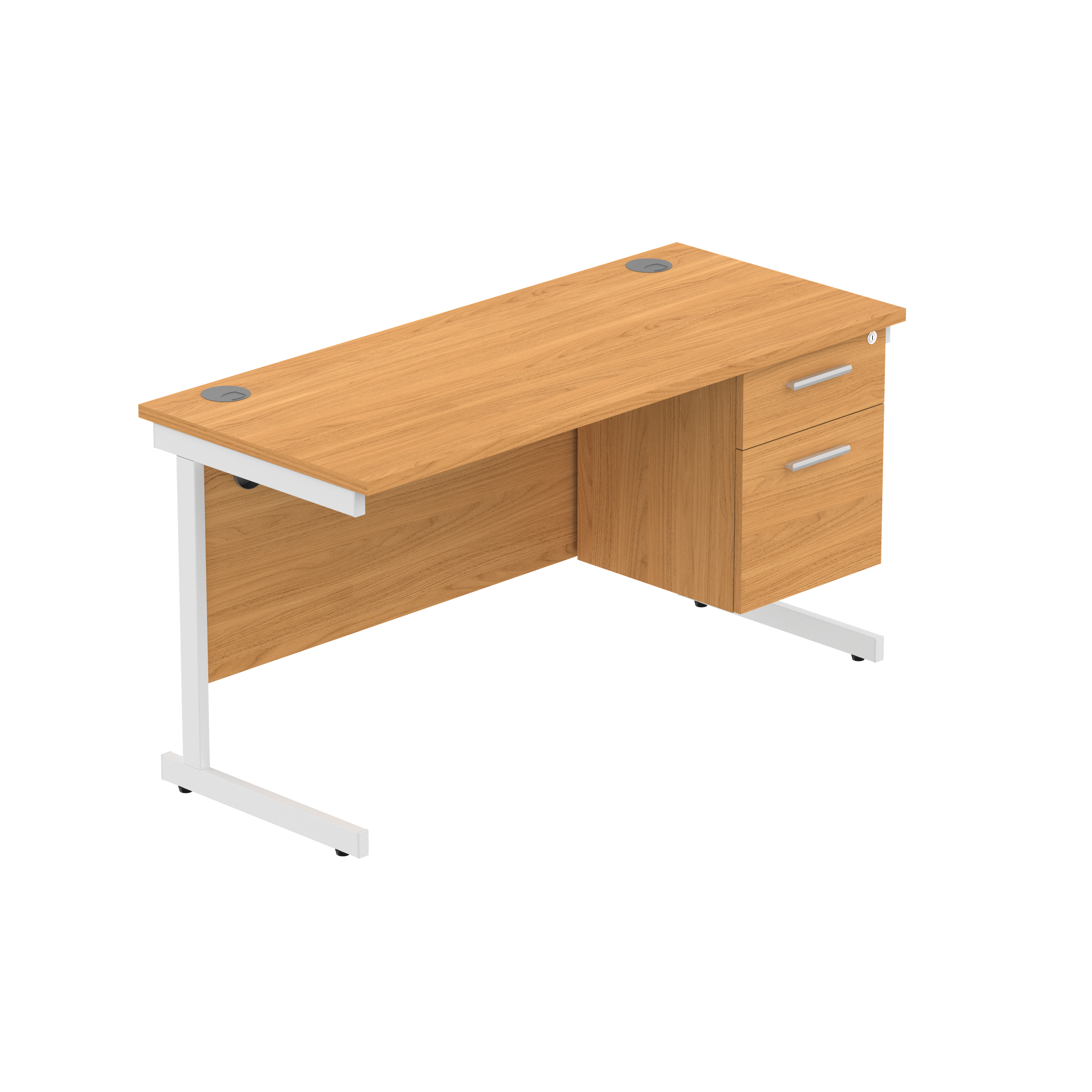 Office Rectangular Desk with Steel Single Upright Cantilever Legs + 2 Drawer Fixed Pedestal (FSC)